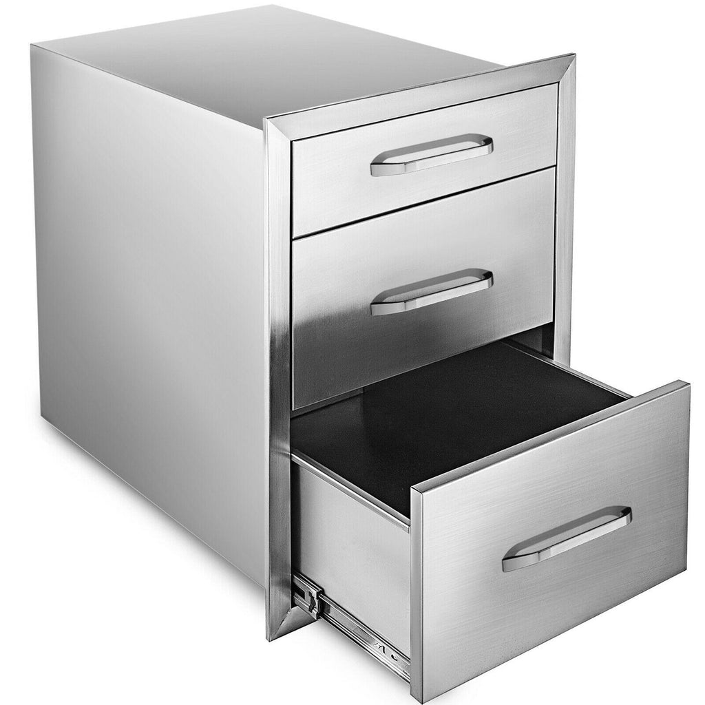 15"Wx21"H Outdoor Kitchen Drawers  Steel Triple BBQ Drawers Flush Mount