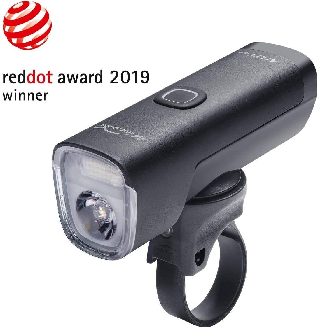 Magicshine Allty Bike Light Combo, Allty 1000 Helmet Light with 1000 Lumen max Output 4000mAh , Allty 2000 handlbar Light with 2000 Lumen Multi Beam Pattern. DRL Daytime Running Light