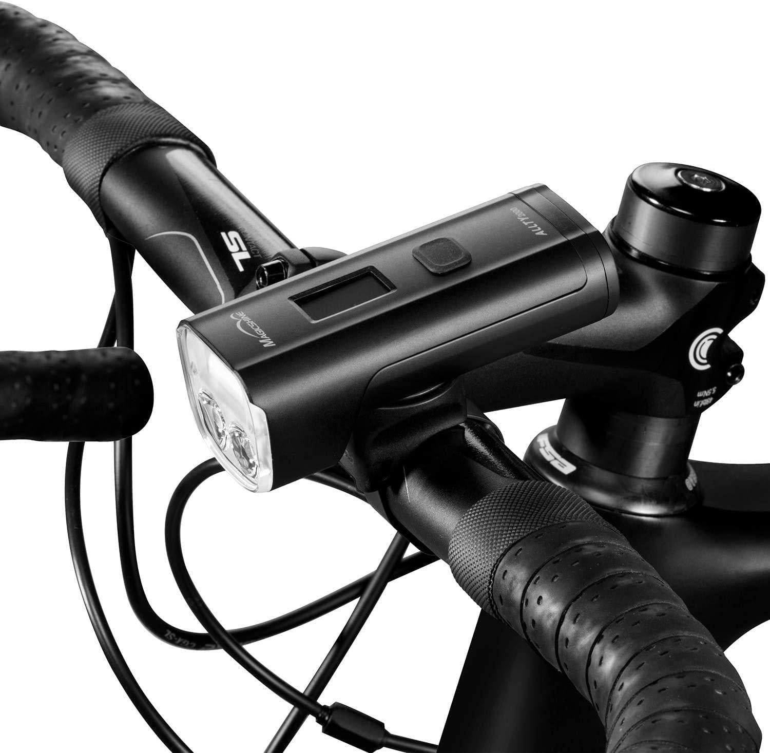 Magicshine Allty Bike Light Combo, Allty 1000 Helmet Light with 1000 Lumen max Output 4000mAh , Allty 2000 handlbar Light with 2000 Lumen Multi Beam Pattern. DRL Daytime Running Light
