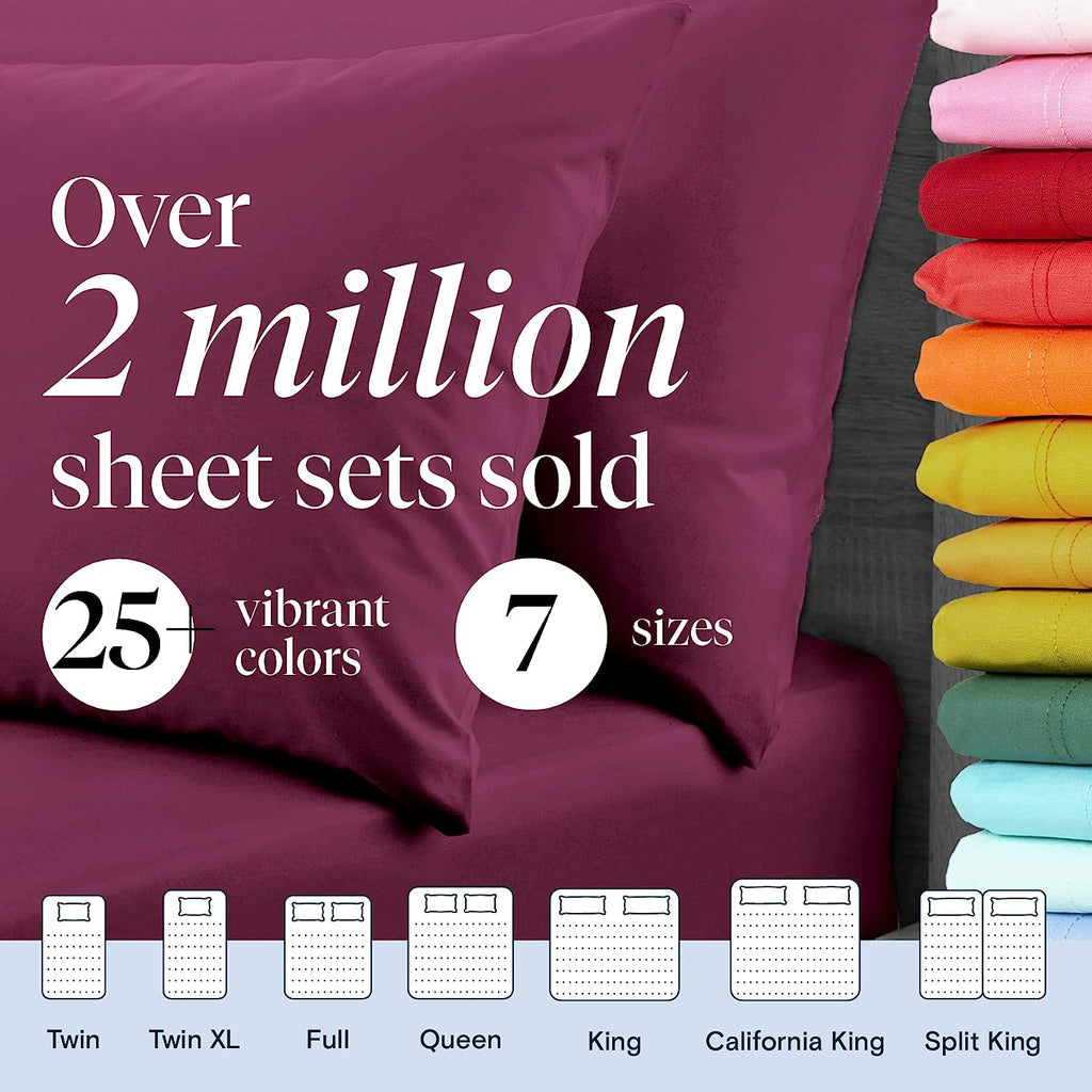 LuxClub 6 PC California King Size Sheet Set Bamboo Sheets Deep Pockets 18" Eco Friendly Wrinkle Free Cooling Sheets Machine Washable Hotel Bedding Silky Soft - Eggplant California King