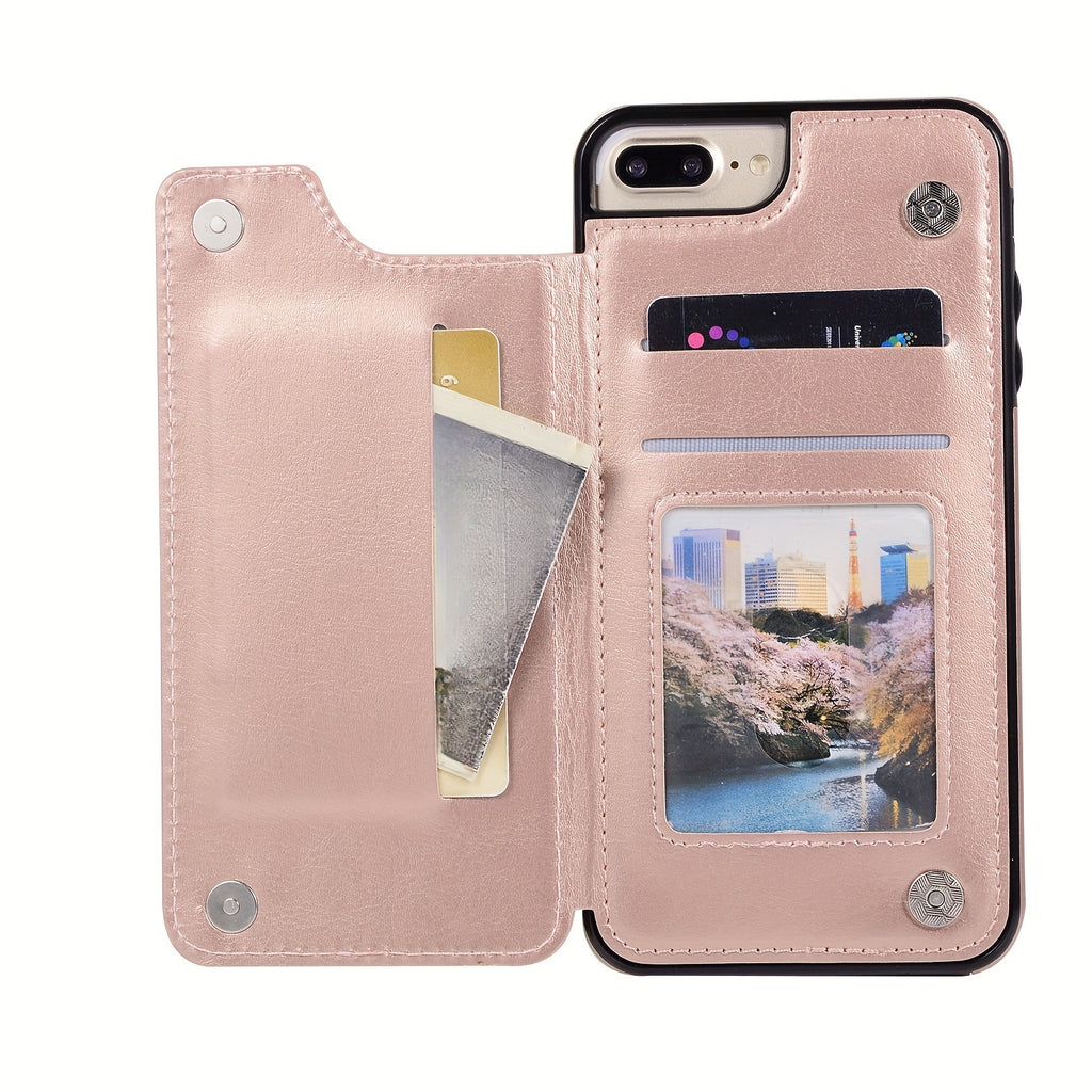 For  15/ 14/ 13/ 12/ 11 Pro Max/ Mini/ XR/ XS Max/ SE 2022/2020/ 7/ 8 Plus Wallet Case With Card Holder, PU Faux Leather Kickstand Card Slots Case, Double Magnetic Clasp And Durable Shockproof Cover
