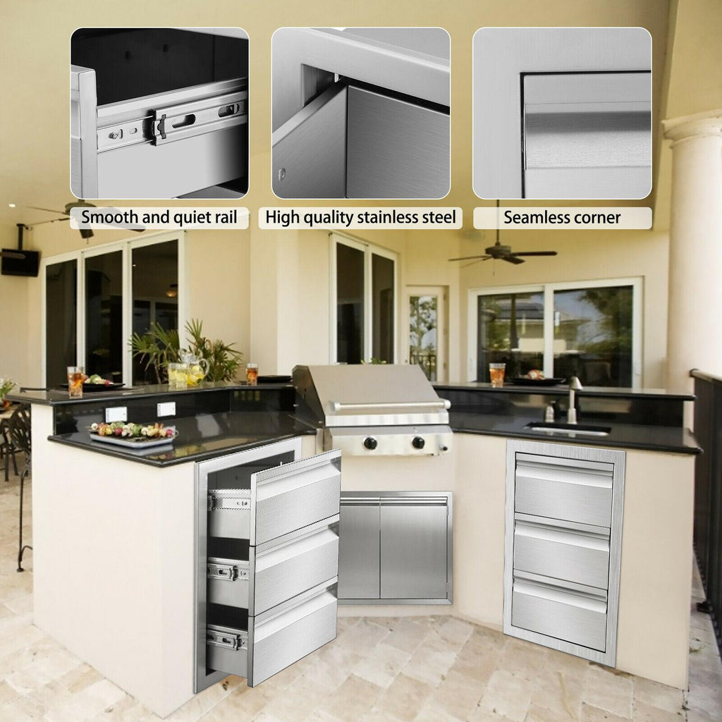 14x20.5x23" OUTDOOR KITCHEN DOUBLE DRAWER BBQ ISLAND  STEEL USA