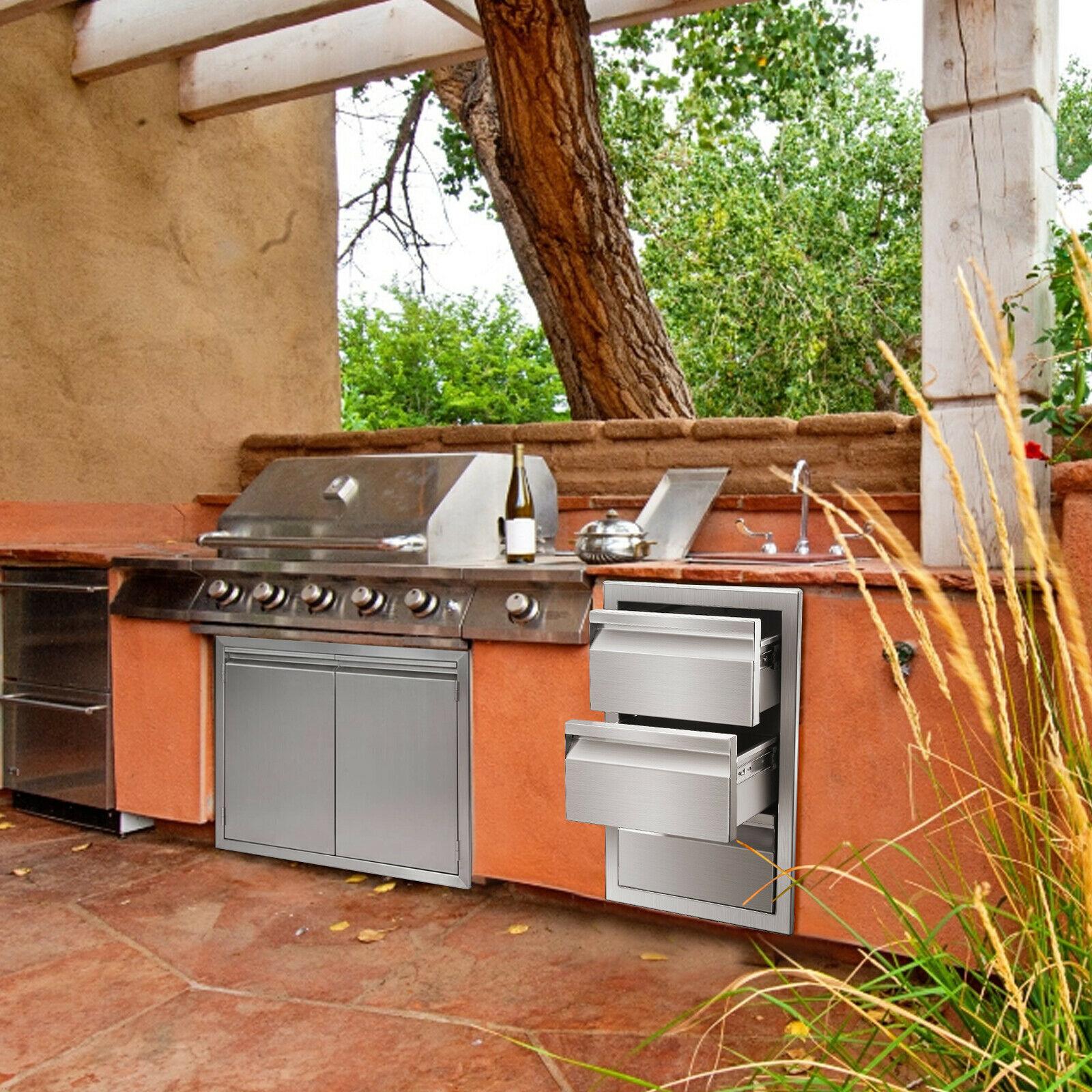 14x20.5x23" OUTDOOR KITCHEN DOUBLE DRAWER BBQ ISLAND  STEEL USA