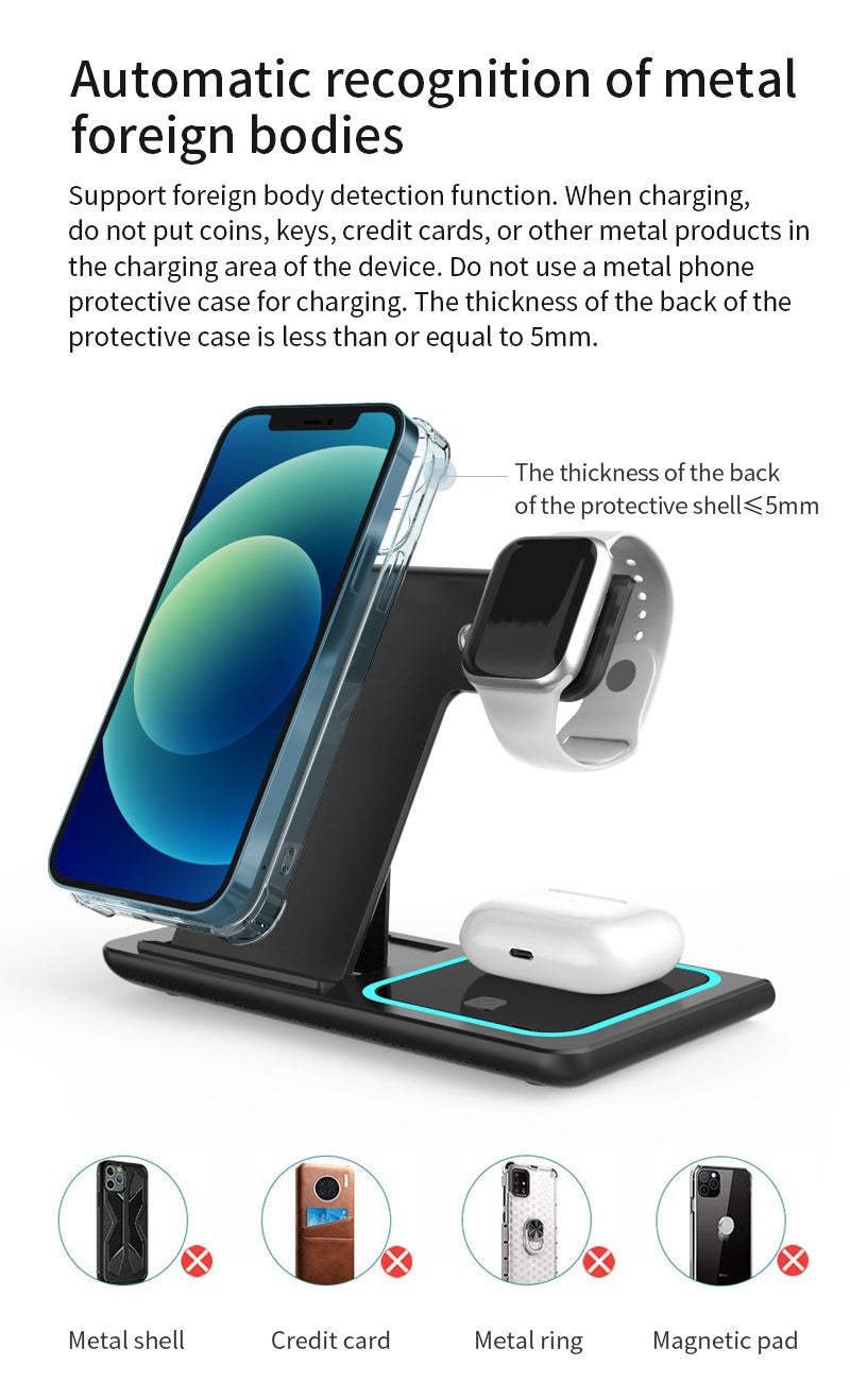 3 In 1 Fast Charging Station, Folding Wireless Charger Stand For  14,13,12,11/Pro/Max/Mini/Plus, X, XR, XS/Max, SE, 8/Plus, For IWatch 1-8, For Airpods 3/2/Pro