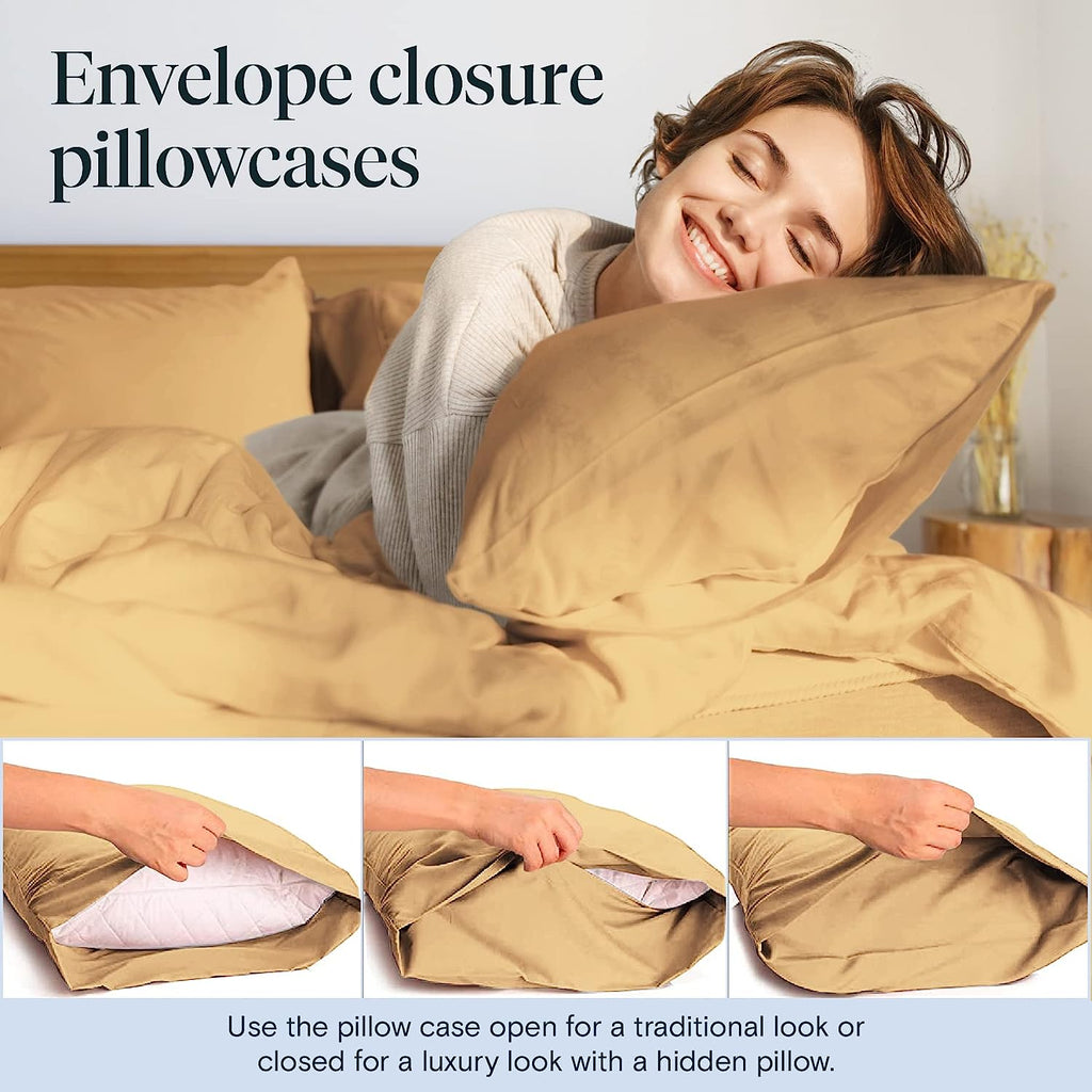 LuxClub 6 PC California King Size Sheet Set Bamboo Sheets Deep Pockets 18" Eco Friendly Wrinkle Free Cooling Sheets Machine Washable Hotel Bedding Silky Soft - Gold California King