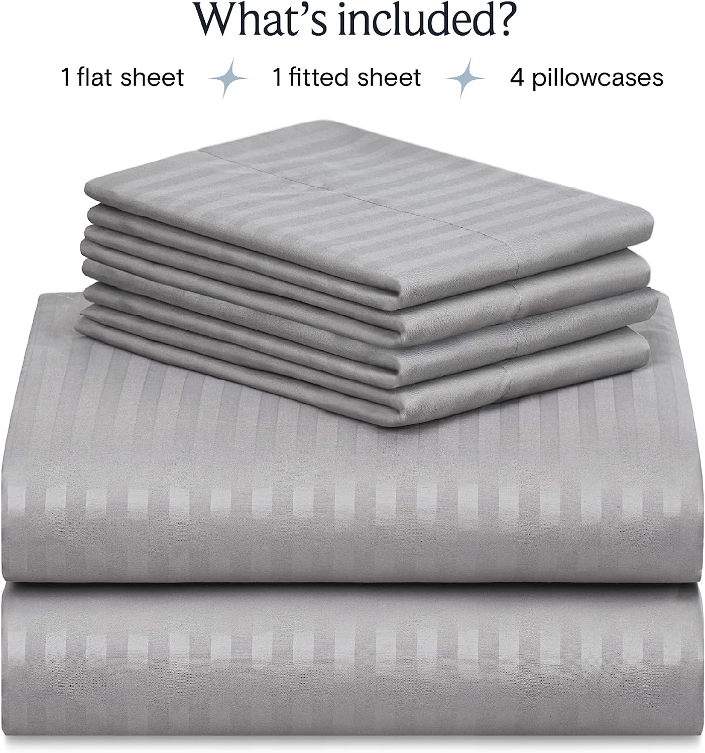 LuxClub Striped Sheets Set, 6 PC Striped Bed Sheets Full Size, Deep Pockets 18" Eco Friendly Wrinkle Free Cooling Sheets Machine Washable Hotel Bedding Silky Soft (Full, Striped Light Grey)