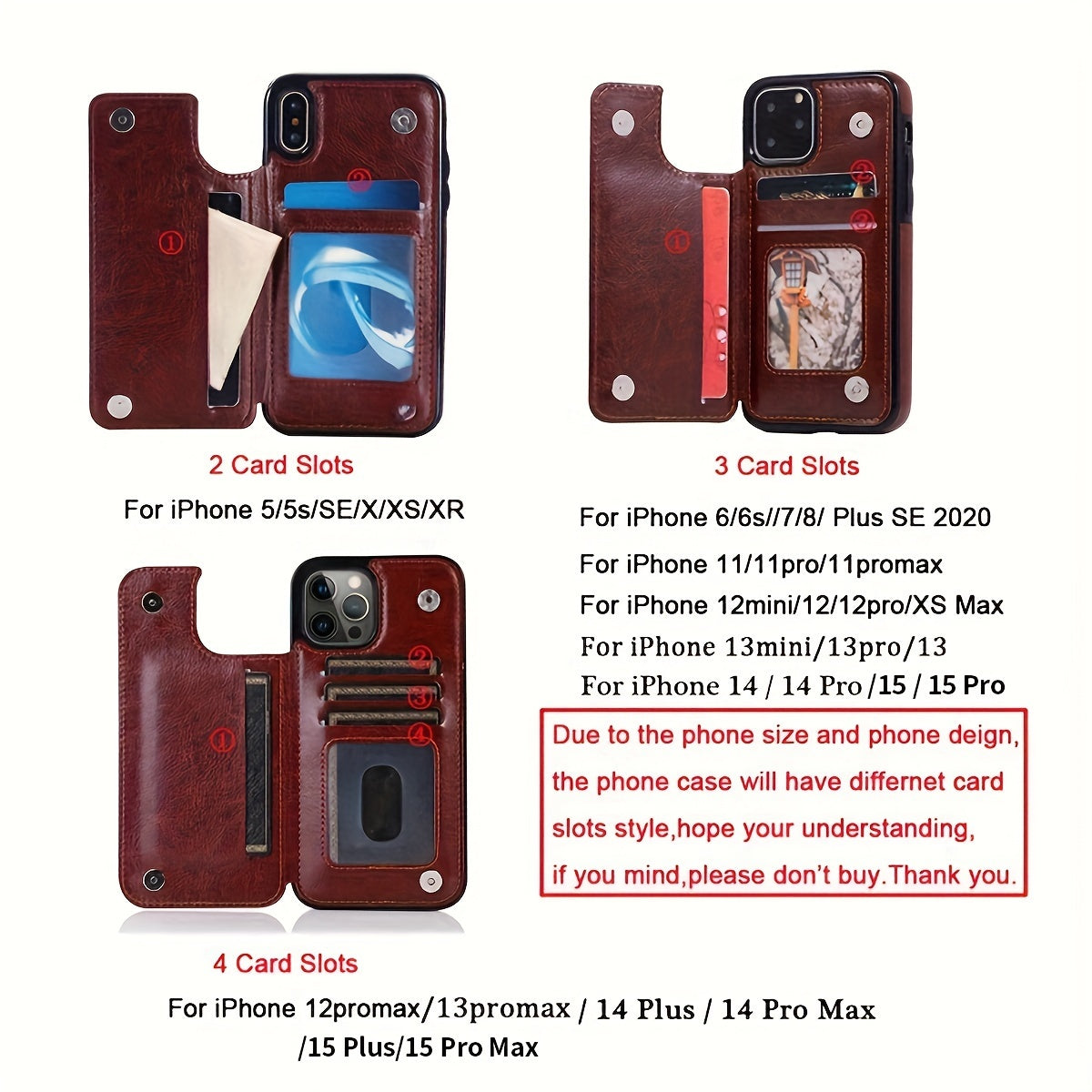 For  15/ 14/ 13/ 12/ 11 Pro Max/ Mini/ XR/ XS Max/ SE 2022/2020/ 7/ 8 Plus Wallet Case With Card Holder, PU Faux Leather Kickstand Card Slots Case, Double Magnetic Clasp And Durable Shockproof Cover