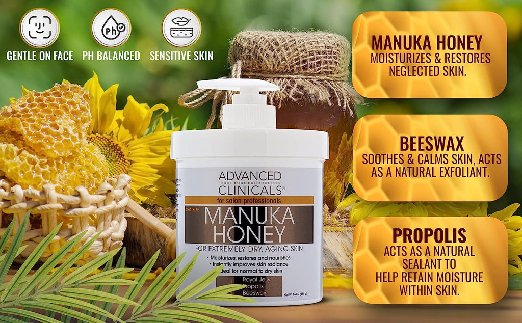 Advanced Clinicals Manuka Honey Cream W/Collagen Face Moisturizer &amp; Body Butter Lotion For Dry Skin | Intense Firming &amp; Hydrating Miracle Balm Skin Care Moisturizing Lotion For Women &amp; Men | 2-Pack