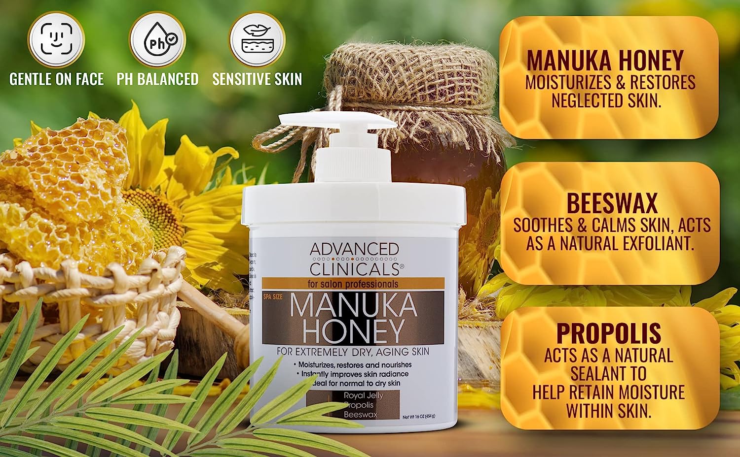 Advanced Clinicals Manuka Honey Cream W/Collagen Face Moisturizer &amp; Body Butter Lotion For Dry Skin | Intense Firming &amp; Hydrating Miracle Balm Skin Care Moisturizing Lotion For Women &amp; Men | 2-Pack
