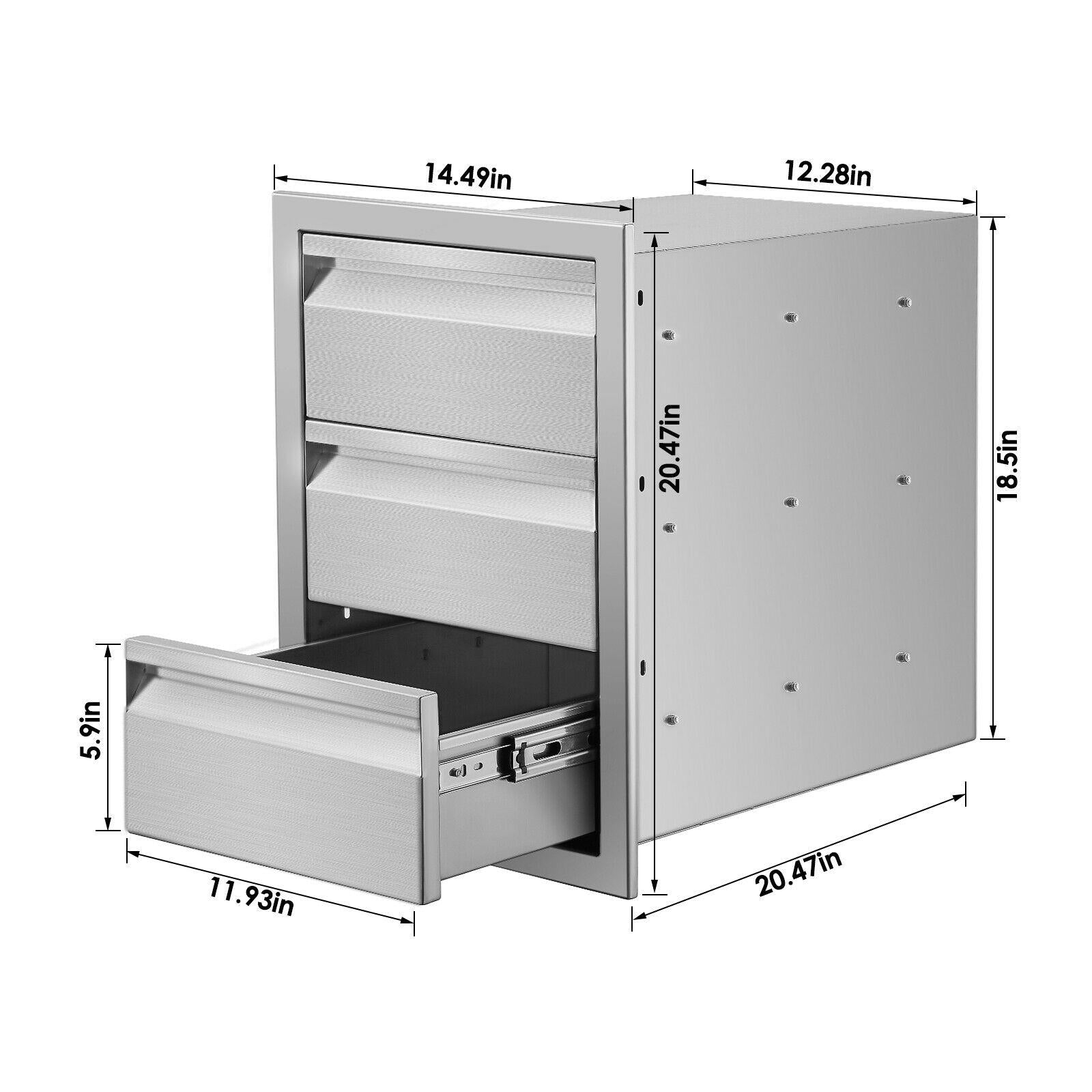 BBQ Access Door Triple Drawer 14x20.5x23" Combo Outdoor Kitchen Flush Mount