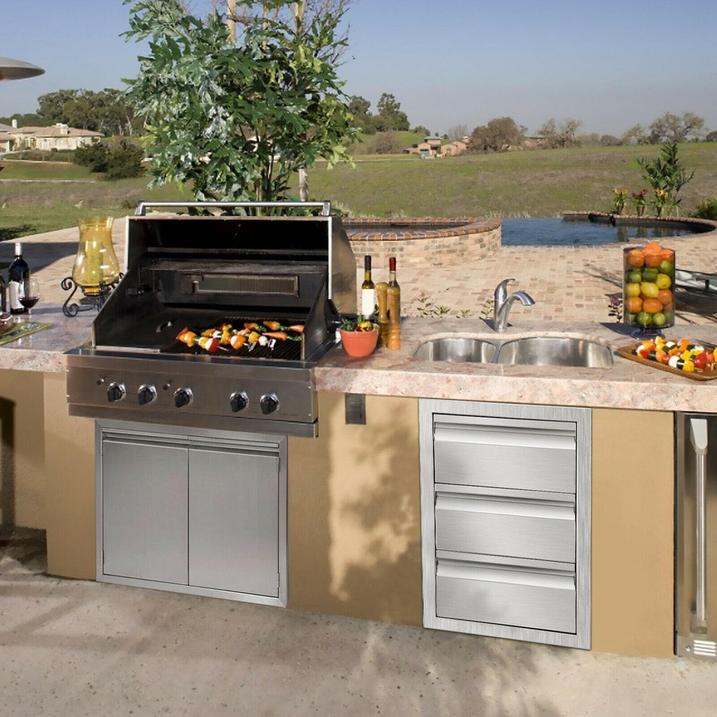 BBQ Access Door Triple Drawer 14x20.5x23" Combo Outdoor Kitchen Flush Mount