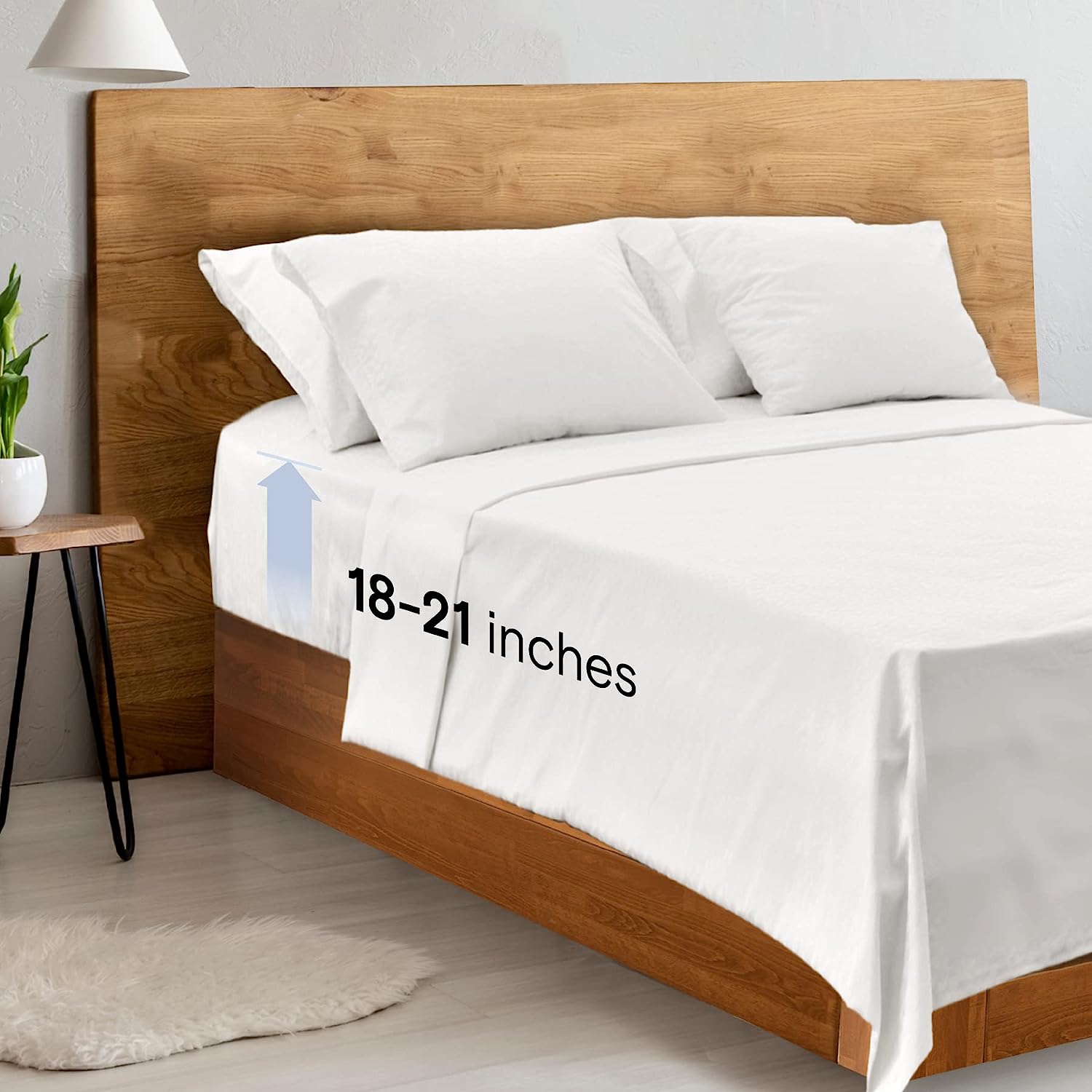 LuxClub 6 PC Extra Deep Pocket Full Size Sheets &amp; Pillowcases Set - Hotel Bedding Silky Soft Eco Friendly Wrinkle Free Ultra Soft Cooling Bed Sheet Set deep Pocket up to 21" (Full, White)