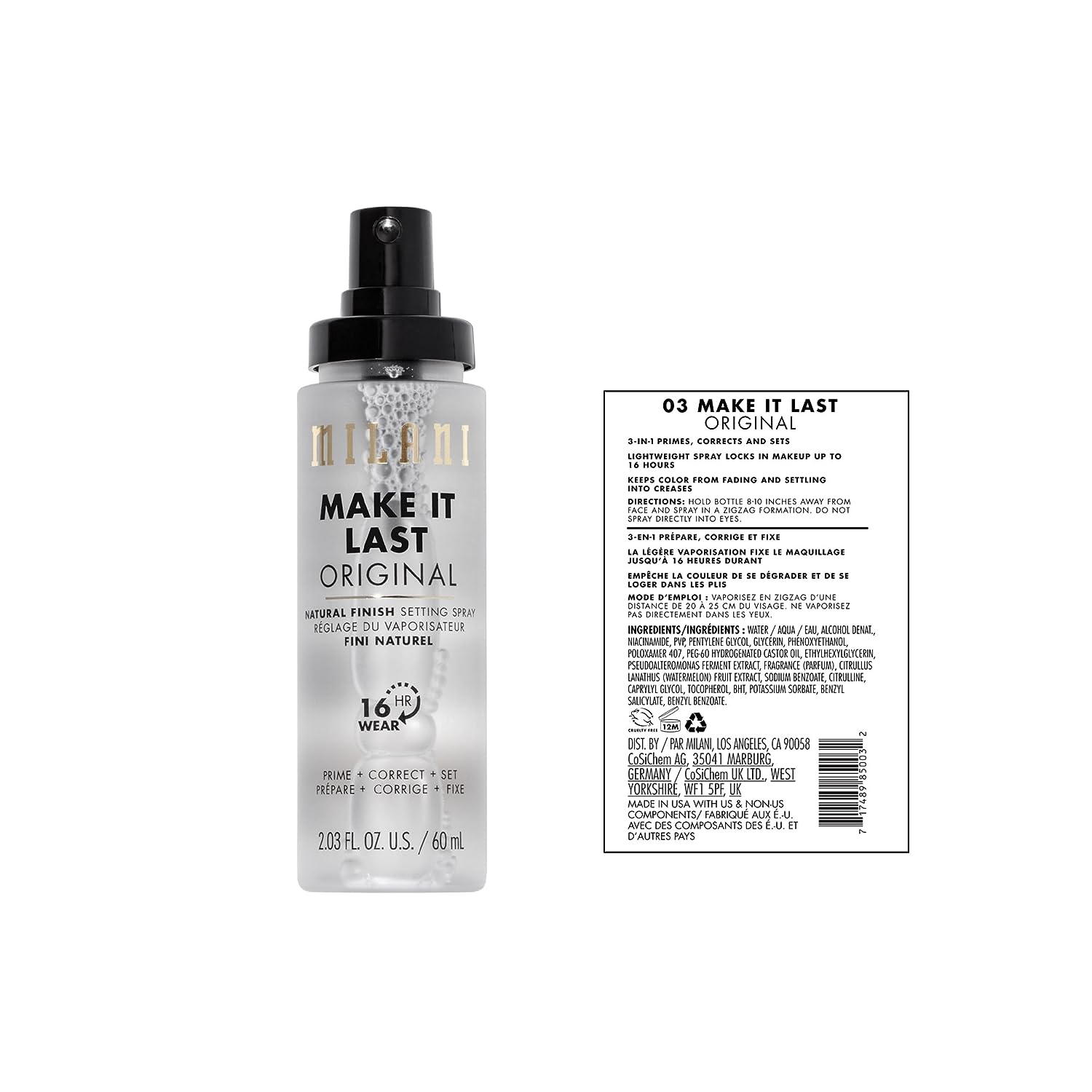 Milani Make It Last 3-in-1 Setting Spray and Primer- Prime + Correct + Set - Makeup Finishing Spray and Primer - Long Lasting Makeup Primer and Spray - 2 Pack
