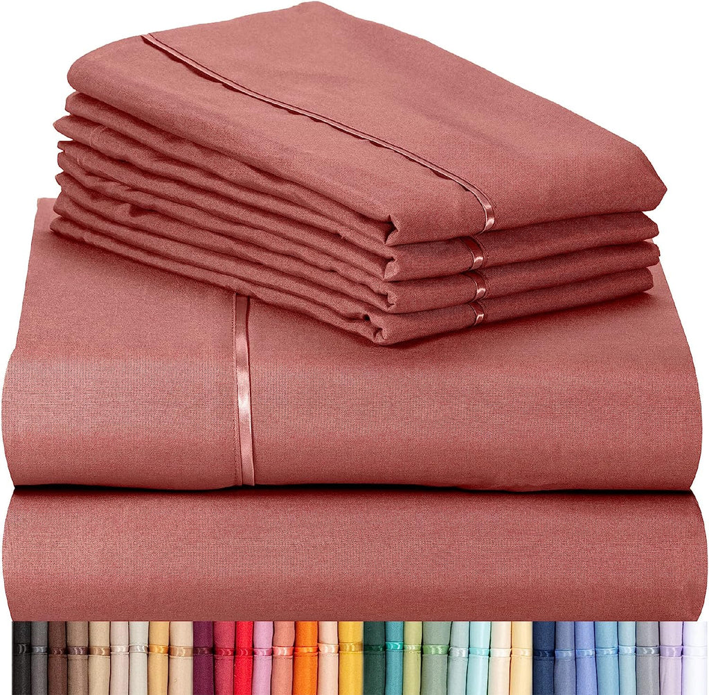LuxClub Twin XL Sheet Set - Soft Kids Twin Bed Sheets for Boys and Girls, 4 PC Deep Pockets 18" Eco Friendly Wrinkle Free Cooling Sheets Machine Washable Hotel Bedding Silky Soft, Salmon Pink Twin XL