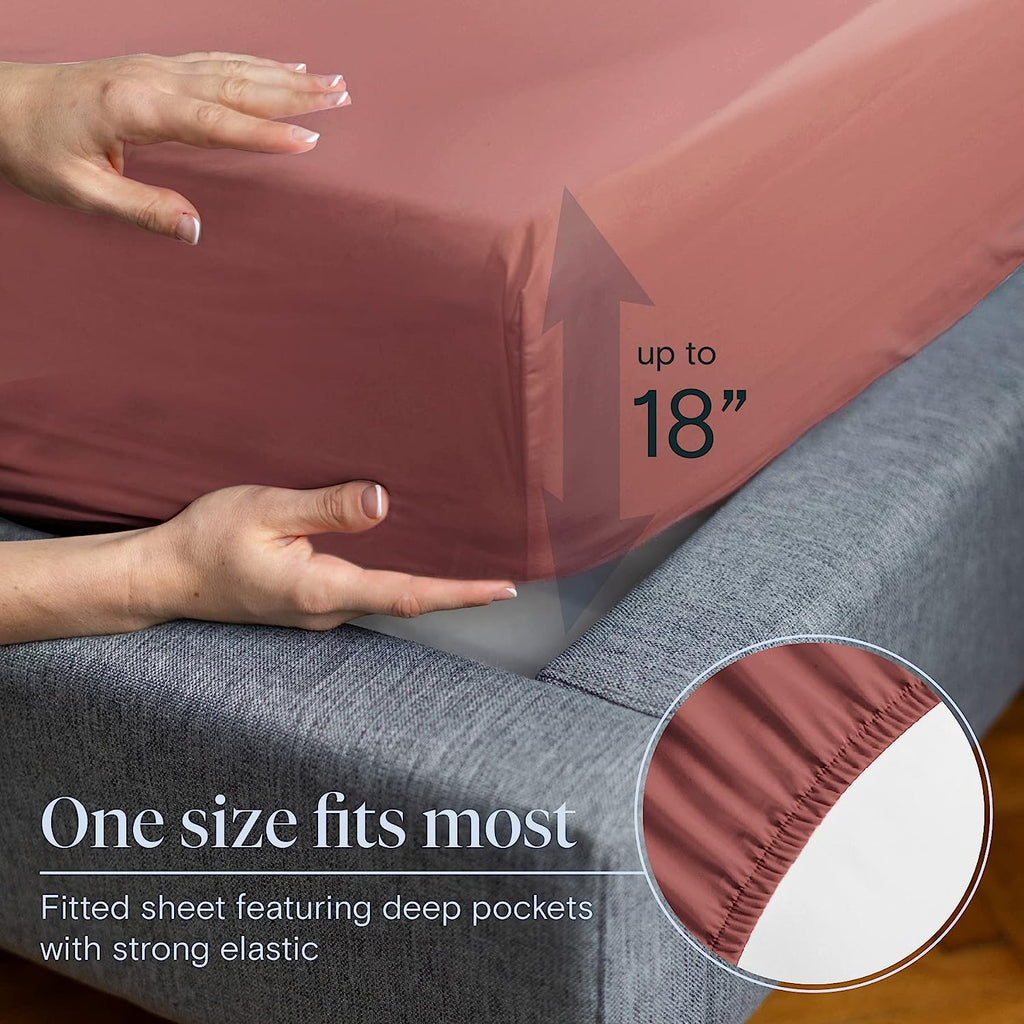 LuxClub 7 PC Split King Sheet Set Bamboo Sheets Deep Pockets 18" Eco Friendly Wrinkle Free Cooling Sheets Machine Washable Hotel Bedding Silky Soft - Salmon Pink Split King