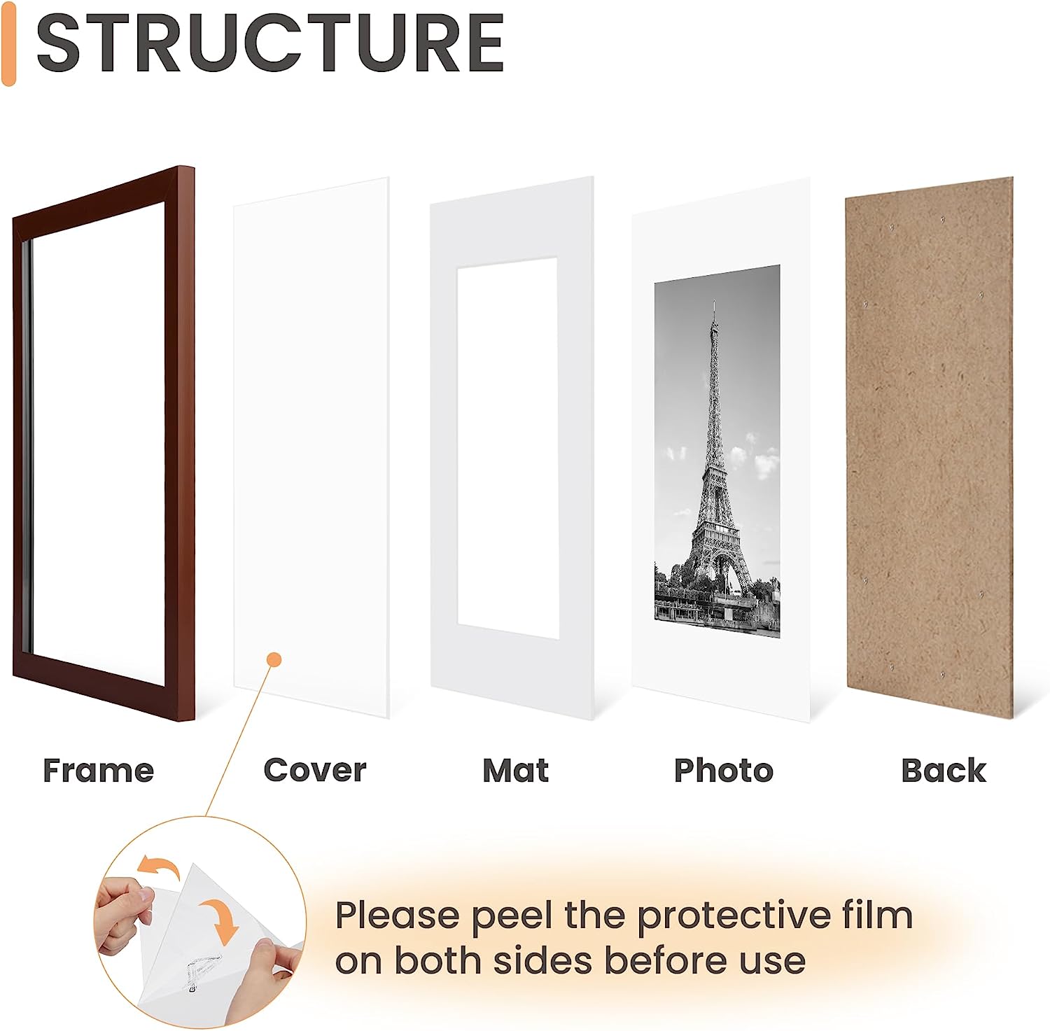 upsimples 16x20 Picture Frame Set of 5, Display Pictures 11x14 with Mat or 16x20 Without Mat, Wall Gallery Poster Frames, Brown