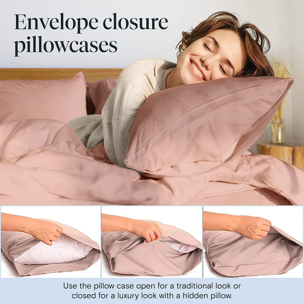 LuxClub 6 PC Queen Sheet Set Bamboo Sheets Deep Pockets 18" Eco Friendly Wrinkle Free Cooling Sheets Machine Washable Hotel Bedding Silky Soft - Pearl Pink Queen