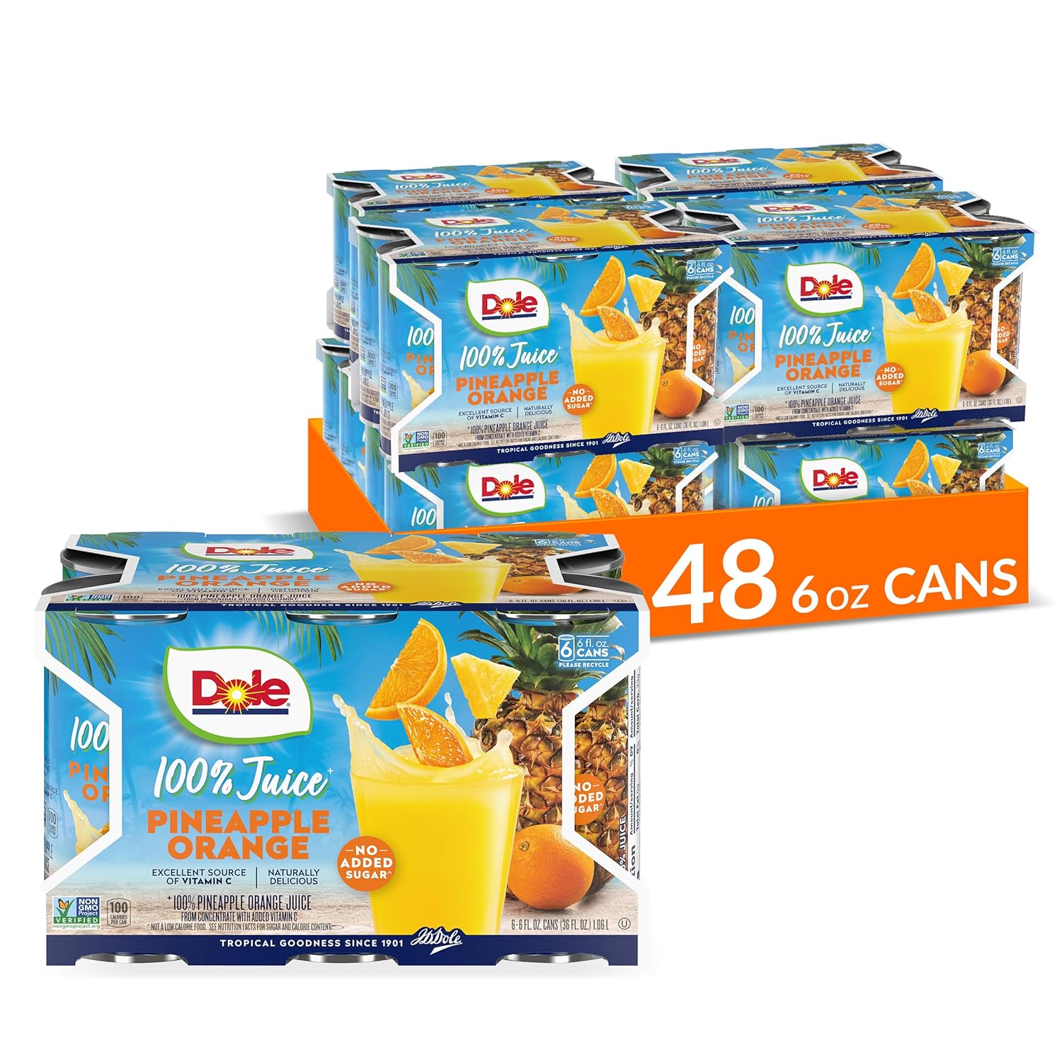 Dole 100% Pineapple Juice - Dole Canned Juice - No Sugar Added - 46 fl oz Cans - 6 Pack