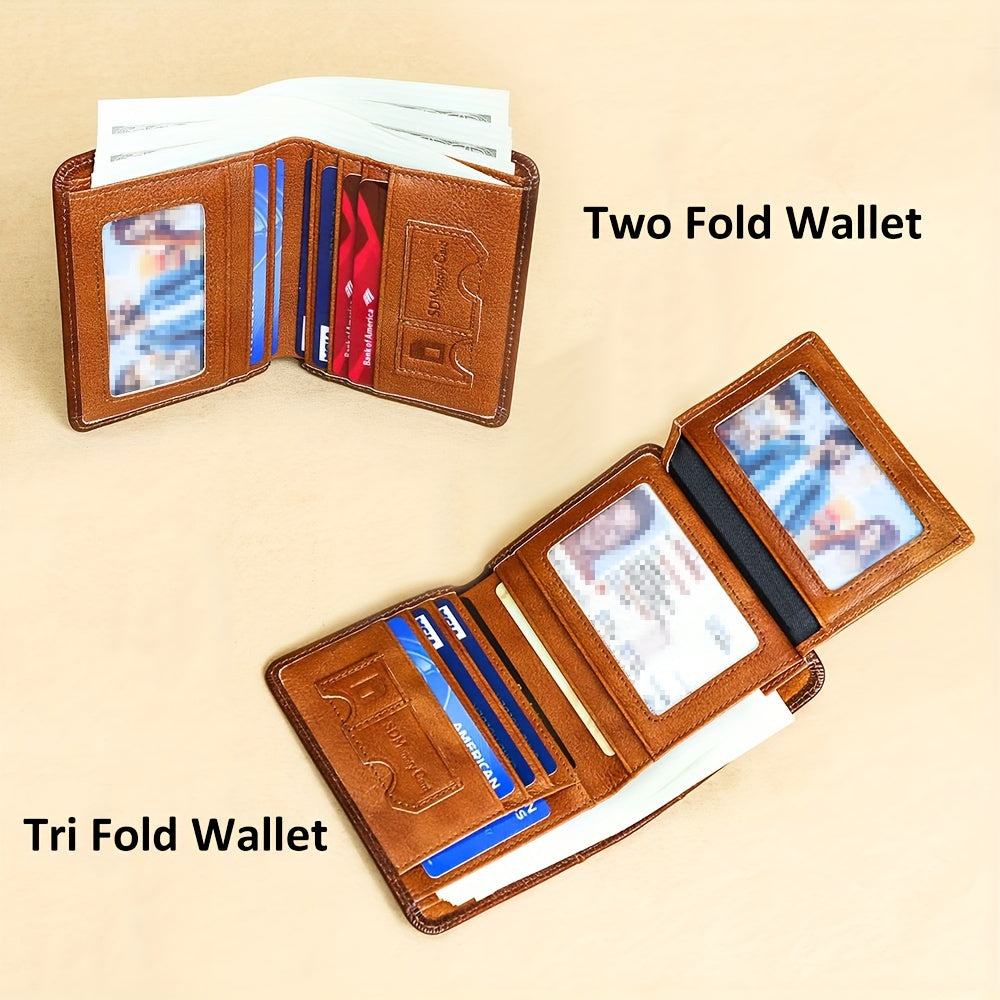 1pc Genuine Leather Rfid BlocWallets For Men, Retro Thin Short Multi-functional ID Credit Card Holder, Gifts To Men On Valentine's Day