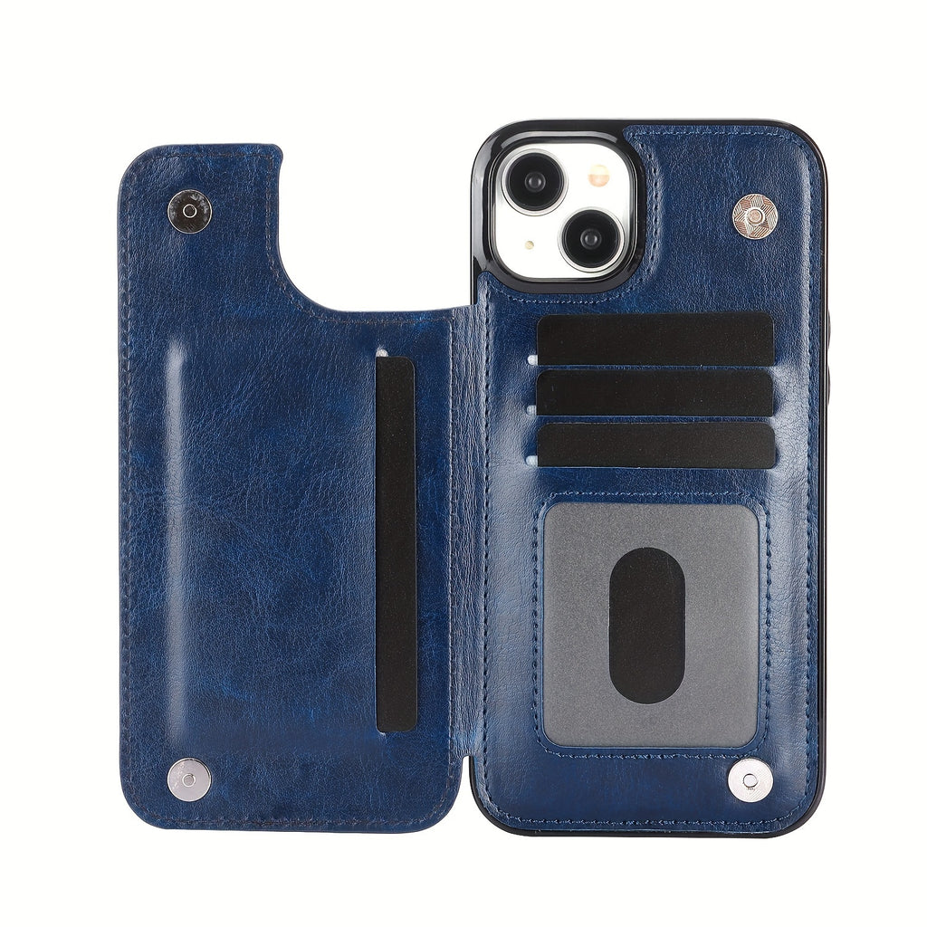 For  15/ 14/ 13/ 12/ 11 Pro Max/ Mini/ XR/ XS Max/ SE 2022/2020/ 7/ 8 Plus Wallet Case With Card Holder, PU Faux Leather Kickstand Card Slots Case, Double Magnetic Clasp And Durable Shockproof Cover