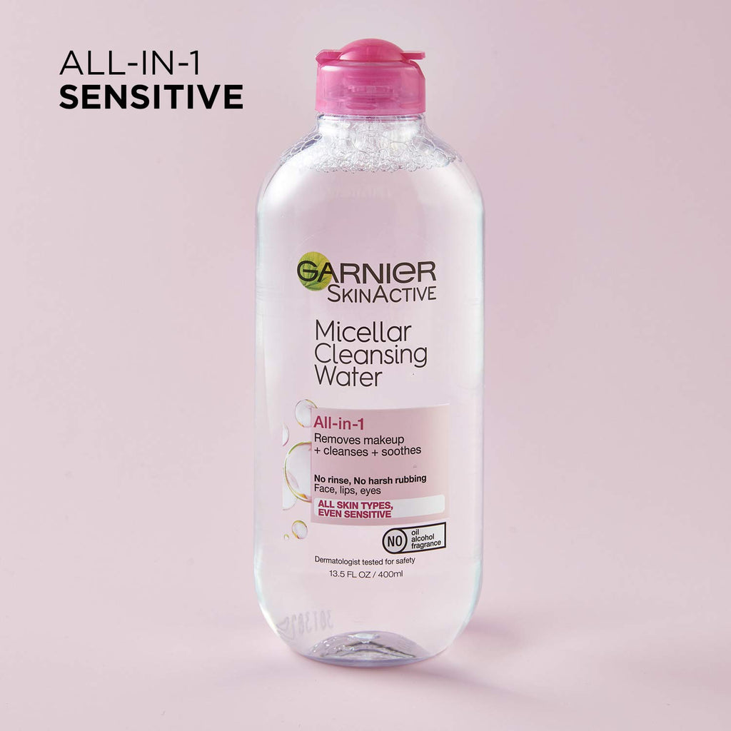Garnier SkinActive Micellar Water for All Skin Types, Facial Cleanser &amp; Makeup Remover, 13.5 Fl Oz (400mL), 1 Count (Packaging May Vary)