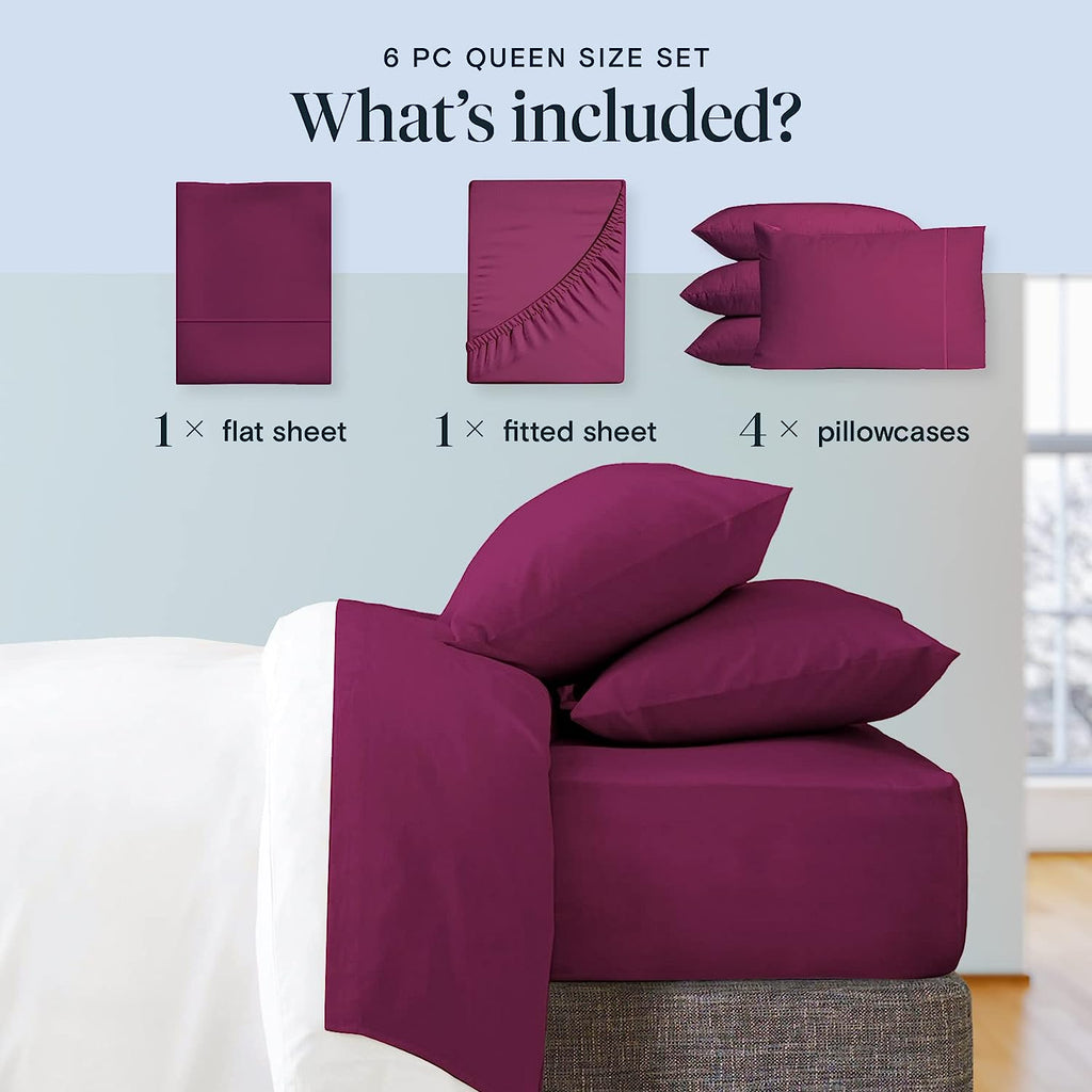 LuxClub 6 PC California King Size Sheet Set Bamboo Sheets Deep Pockets 18" Eco Friendly Wrinkle Free Cooling Sheets Machine Washable Hotel Bedding Silky Soft - Eggplant California King