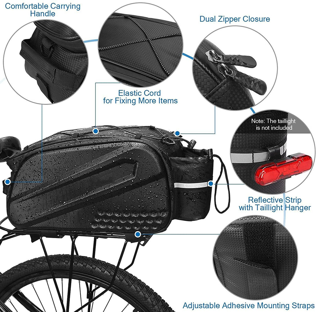 DALIZHAI777 Bike Bag 10L Bicycle Hard Shell Bag Bicycle Rear Seat Bag with Double Zipper Closure Waterproof Cycling Bike Rack Trunk Cargo Bag Handbag Shoulder Bag Bicycle Accessories (Color : Black)