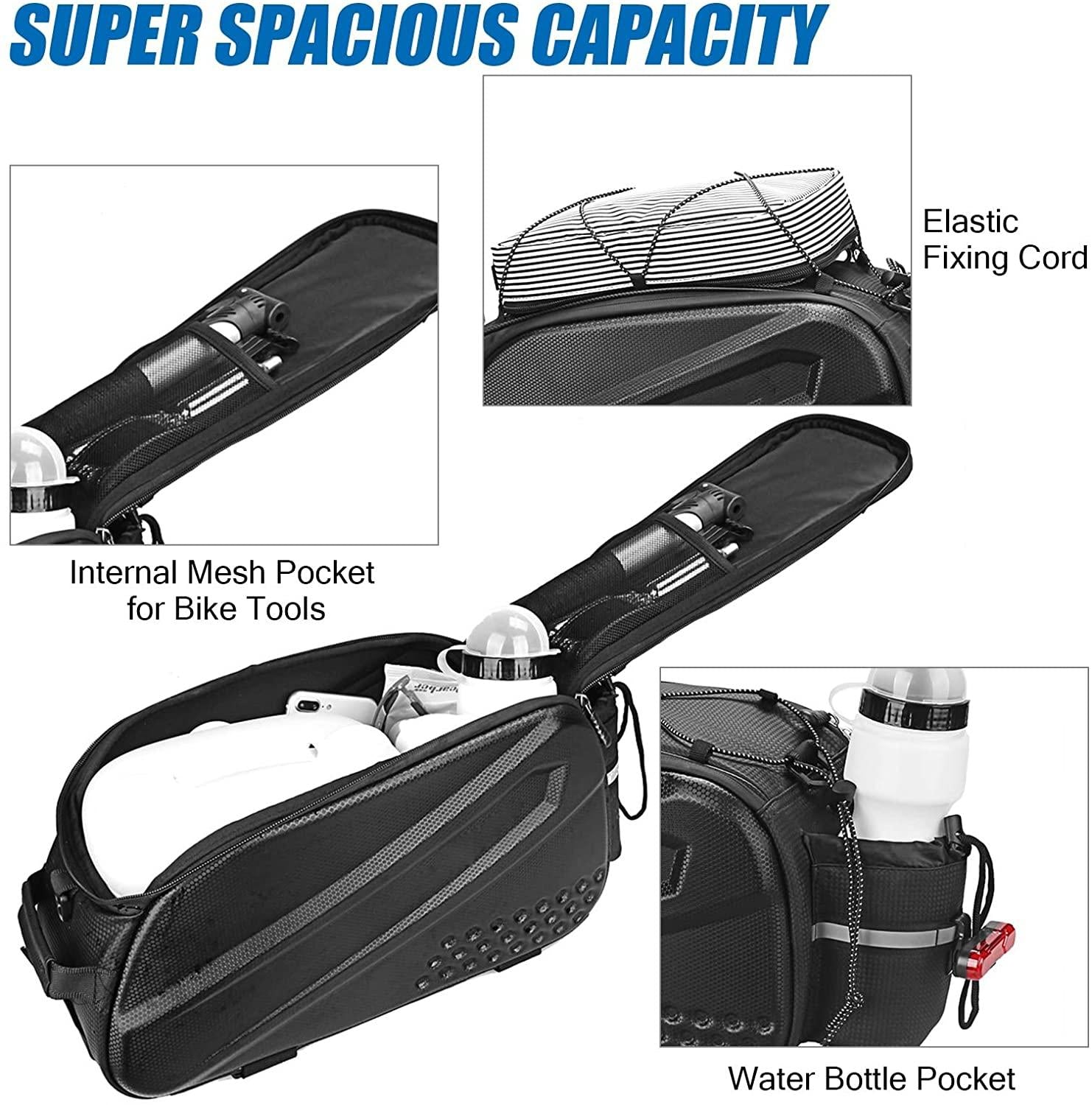 DALIZHAI777 Bike Bag 10L Bicycle Hard Shell Bag Bicycle Rear Seat Bag with Double Zipper Closure Waterproof Cycling Bike Rack Trunk Cargo Bag Handbag Shoulder Bag Bicycle Accessories (Color : Black)