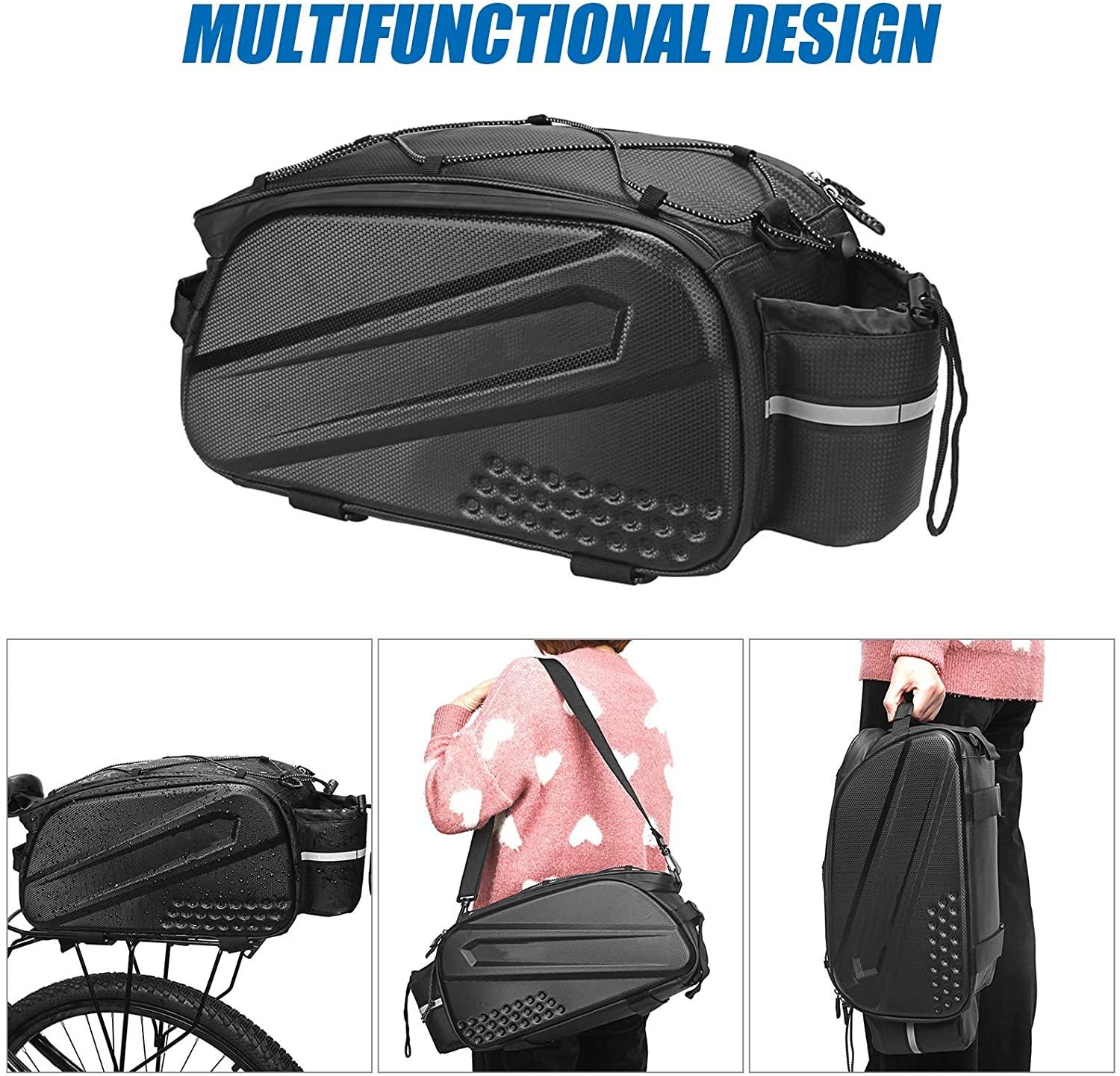 DALIZHAI777 Bike Bag 10L Bicycle Hard Shell Bag Bicycle Rear Seat Bag with Double Zipper Closure Waterproof Cycling Bike Rack Trunk Cargo Bag Handbag Shoulder Bag Bicycle Accessories (Color : Black)