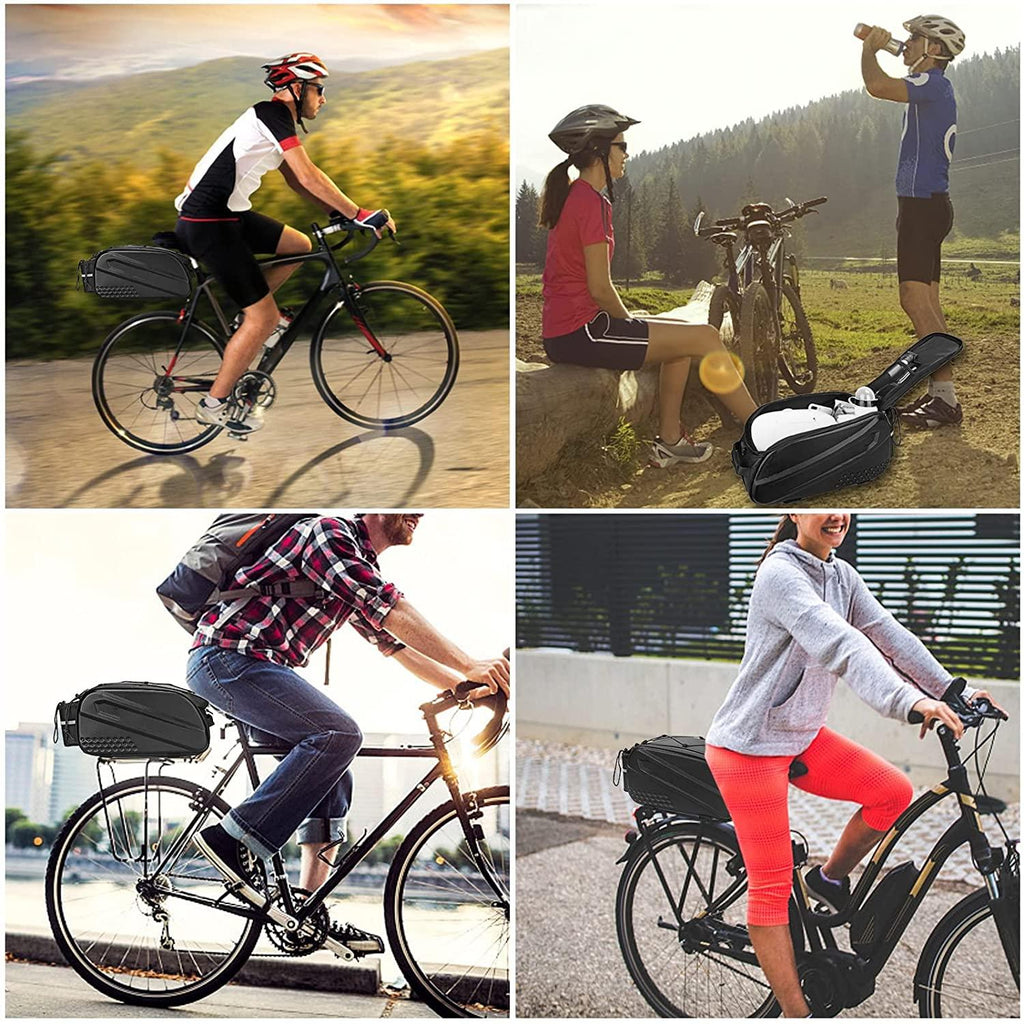 DALIZHAI777 Bike Bag 10L Bicycle Hard Shell Bag Bicycle Rear Seat Bag with Double Zipper Closure Waterproof Cycling Bike Rack Trunk Cargo Bag Handbag Shoulder Bag Bicycle Accessories (Color : Black)