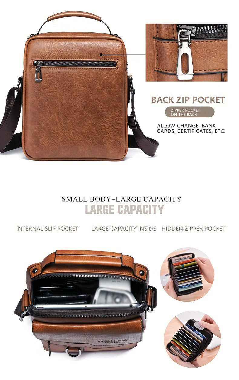 WEIXIER 1/2pcs Crossbody Bag, Men's Shoulder Bag, Retro Faux Leather Vertical Business Casual Satchel Bag, Men's Gift For Father/Anniversary