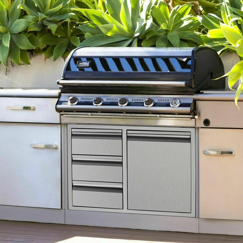 BBQ Access Door Triple Drawer Two Trash Cans Combo Outdoor Kitchen Flush Mount