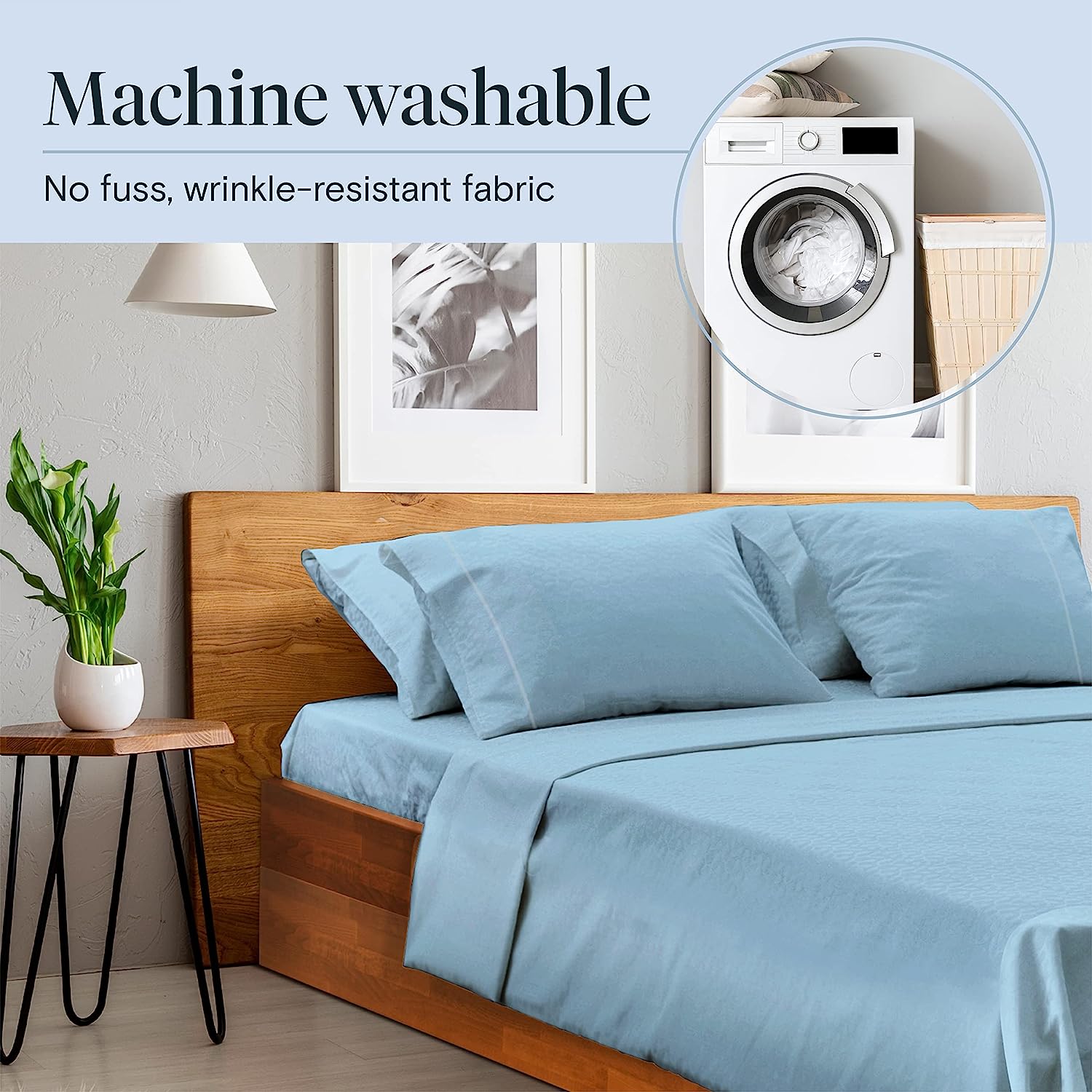 LuxClub 6 PC Full Size Sheet Set Bamboo Sheets Deep Pockets 18" Eco Friendly Wrinkle Free Cooling Sheets Machine Washable Hotel Bedding Silky Soft - Sky Full