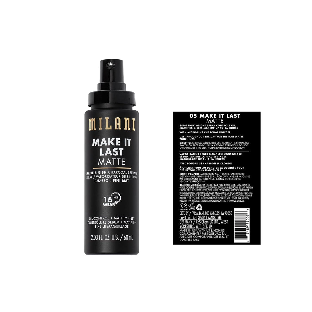 Milani Make it Last Charcoal Matte Setting Spray- (2.03 Fl. Oz.) Cruelty-Free Makeup Primer for Oily Skin - Long Lasting Finishing Spray