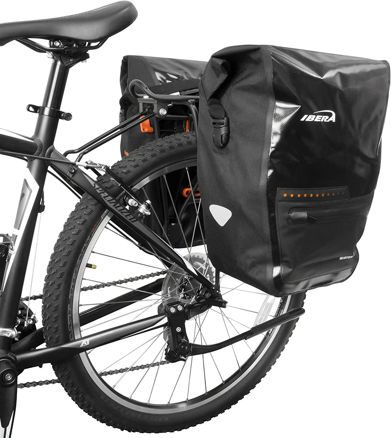 Ibera Bike Pannier Bag - PakRak Clip-On Quick-Release Waterproof Bicycle Panniers (Pair)
