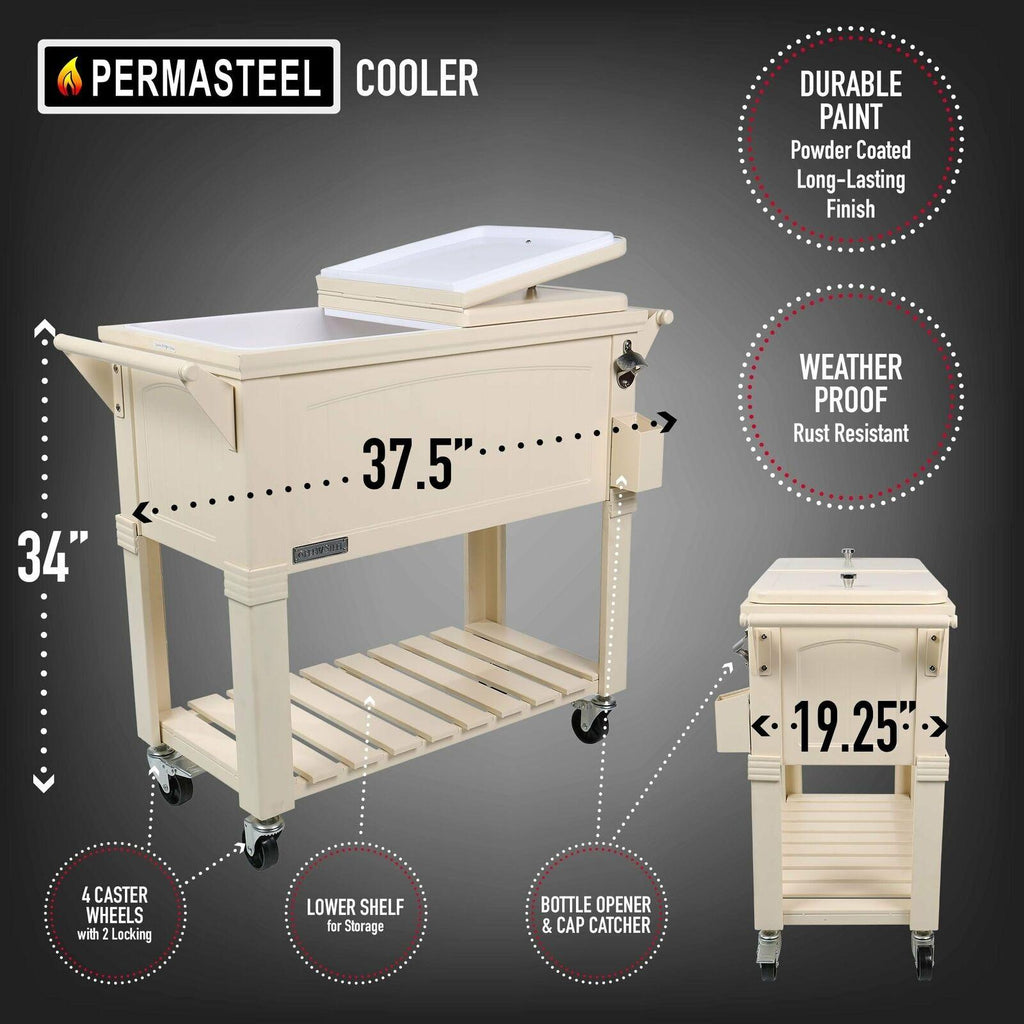 Permasteel 80 Qt. Furniture Style Patio Cooler Off-White