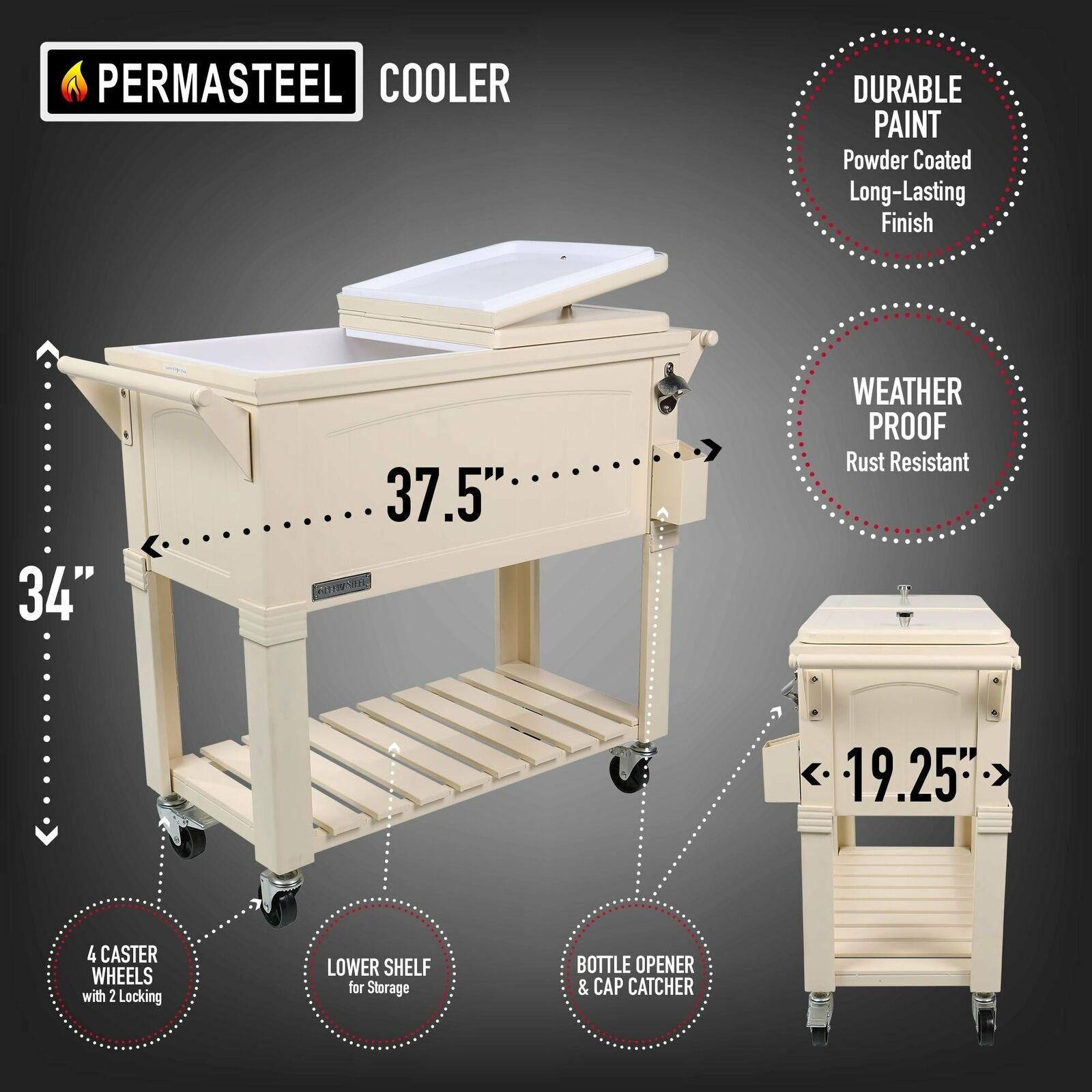 Permasteel 80 Qt. Furniture Style Patio Cooler Off-White
