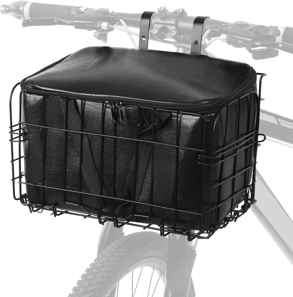 DALIZHAI777 Bike Bag Folding Bike Basket Detchable Steel Wire Bike Handlebar Front Basket Bicycle Rear Rack Hanging Basket with Liner Bag Tote and 2 Hooks Bicycle Accessories