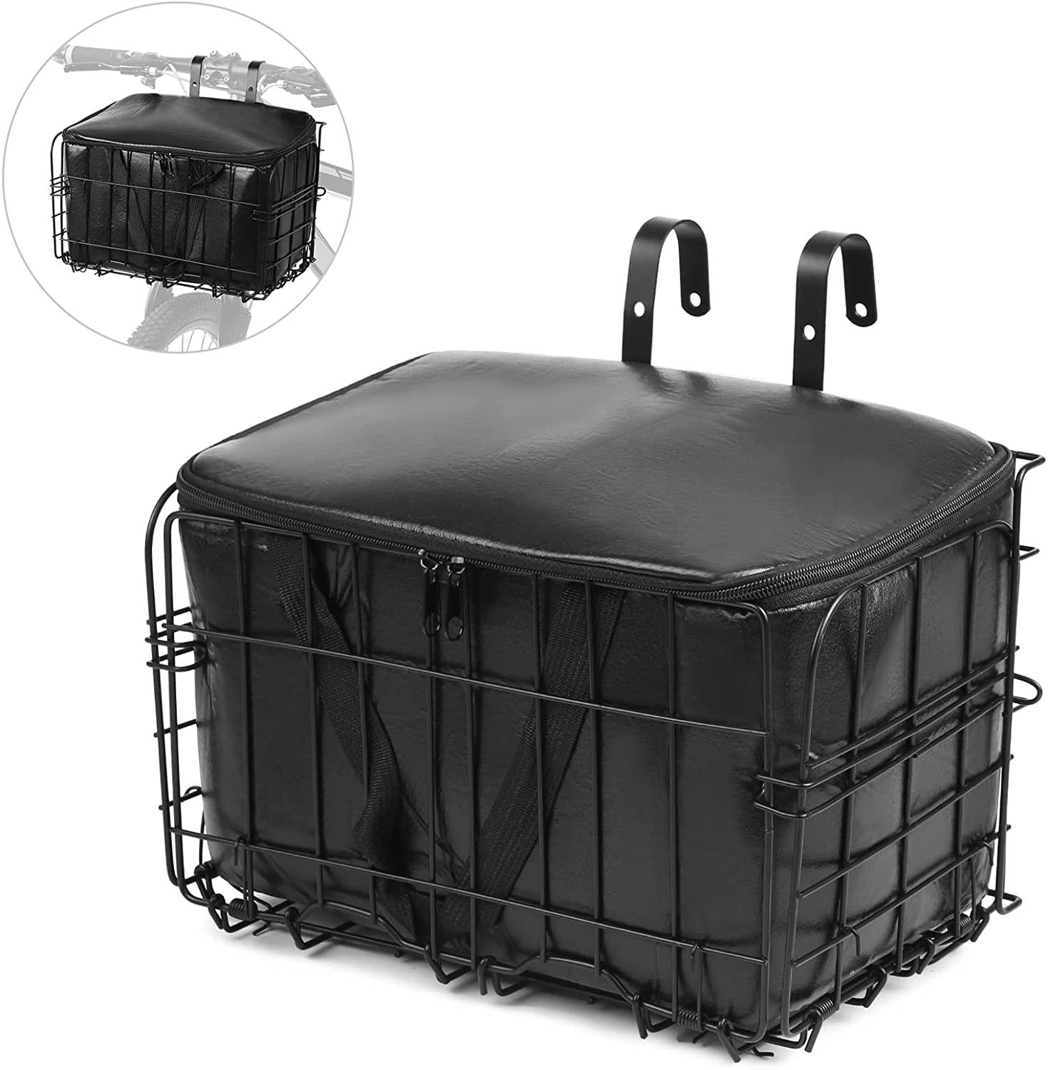DALIZHAI777 Bike Bag Folding Bike Basket Detchable Steel Wire Bike Handlebar Front Basket Bicycle Rear Rack Hanging Basket with Liner Bag Tote and 2 Hooks Bicycle Accessories