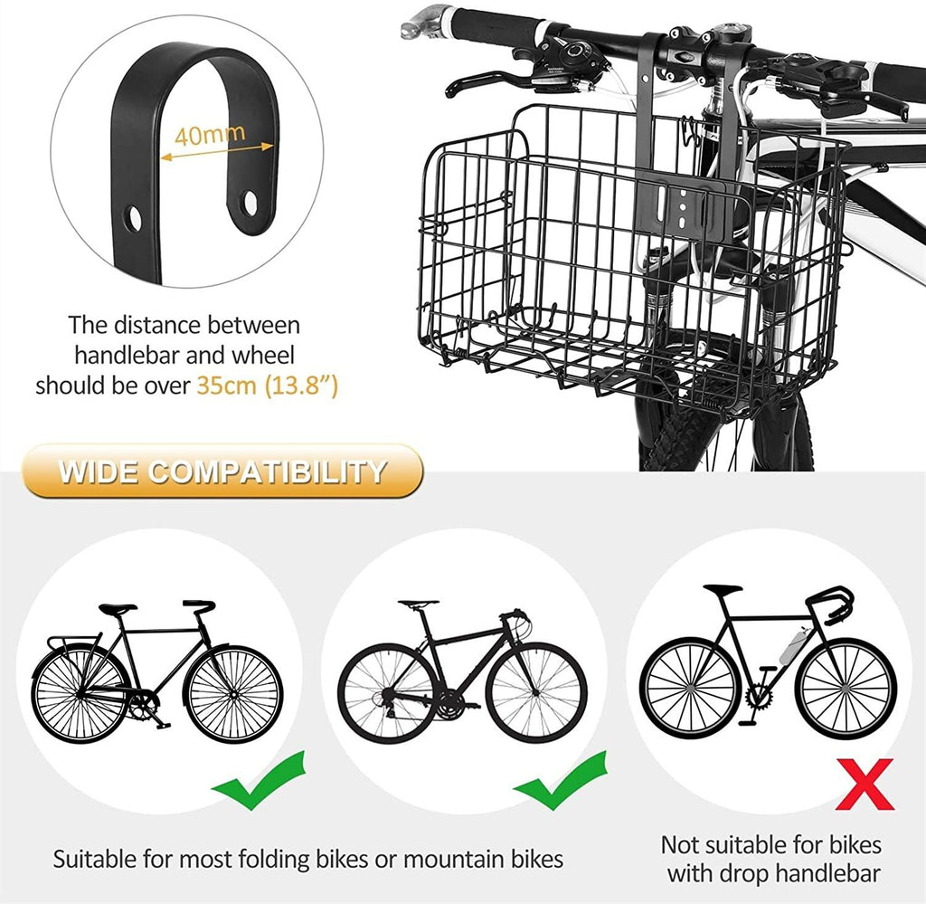 DALIZHAI777 Bike Bag Folding Bike Basket Detchable Steel Wire Bike Handlebar Front Basket Bicycle Rear Rack Hanging Basket with Liner Bag Tote and 2 Hooks Bicycle Accessories