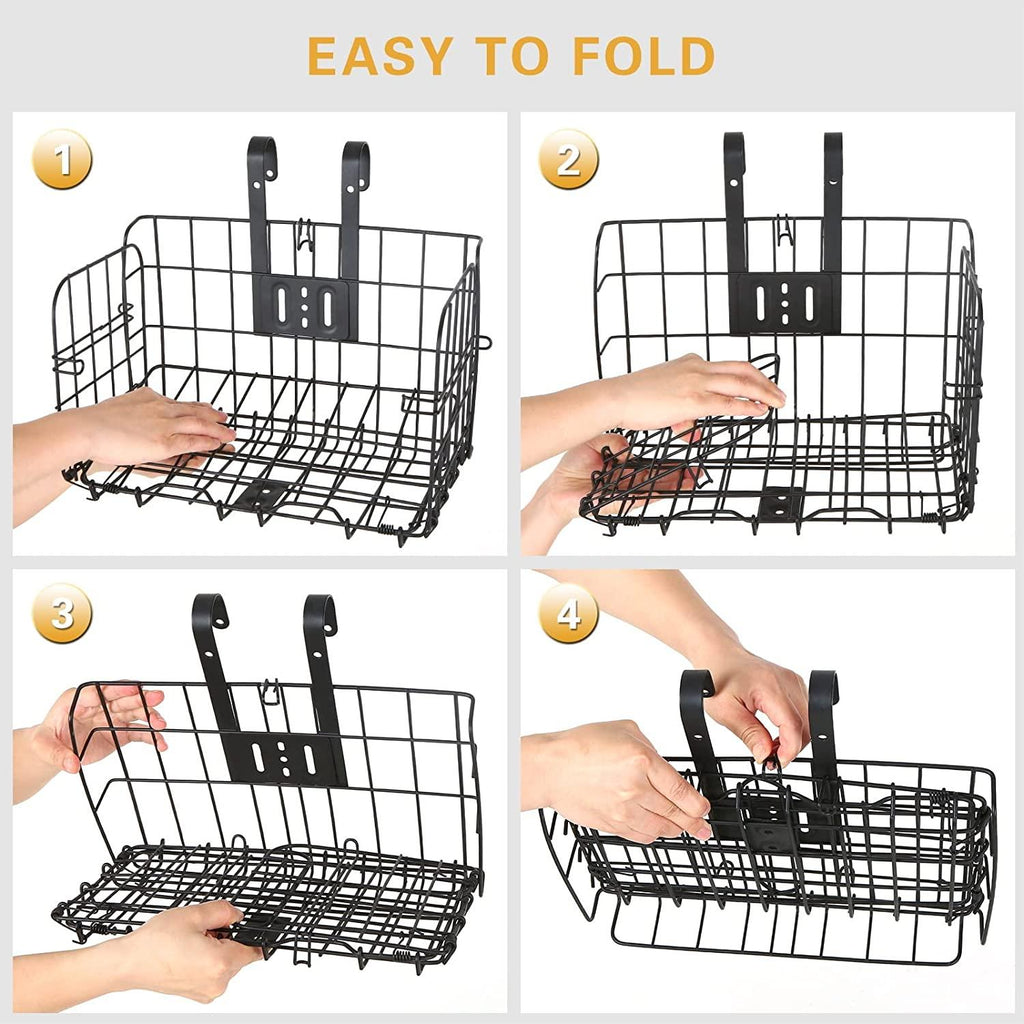 DALIZHAI777 Bike Bag Folding Bike Basket Detchable Steel Wire Bike Handlebar Front Basket Bicycle Rear Rack Hanging Basket with Liner Bag Tote and 2 Hooks Bicycle Accessories