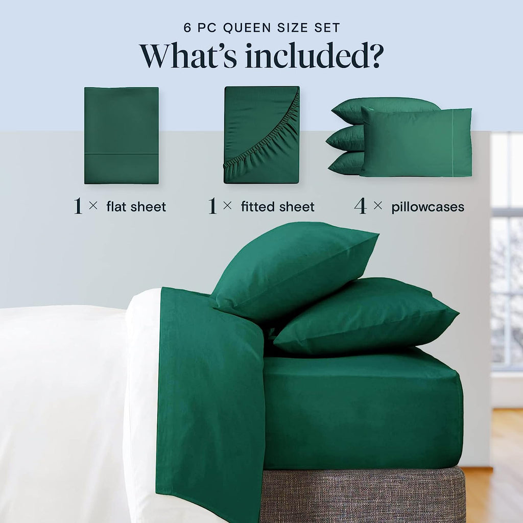 LuxClub 6 PC King Size Sheet Set Bamboo Sheets Deep Pockets 18" Eco Friendly Wrinkle Free Cooling Sheets Machine Washable Hotel Bedding Silky Soft - Emerald King