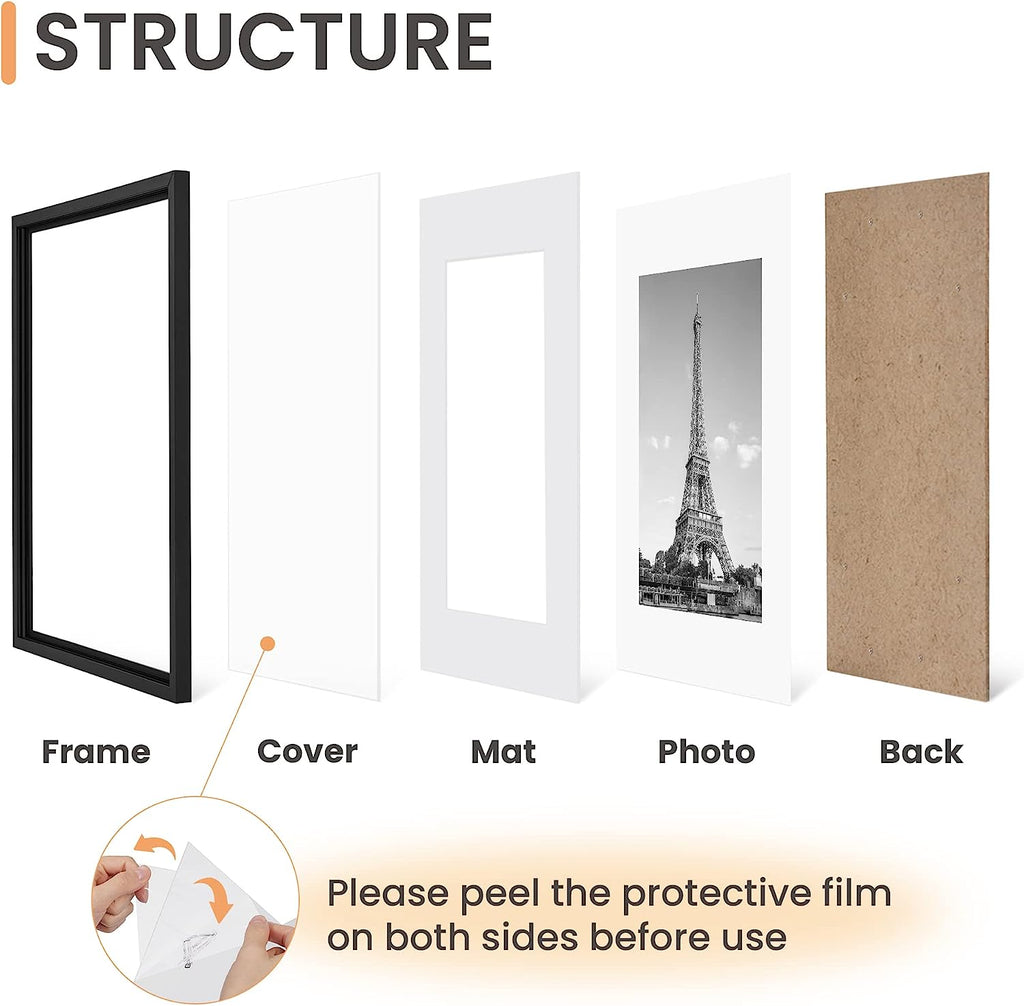 upsimples 13x19 Picture Frame Set of 5,Display Pictures 11x17 with Mat or 13x19 Without Mat,Wall Gallery Photo Frames,Black