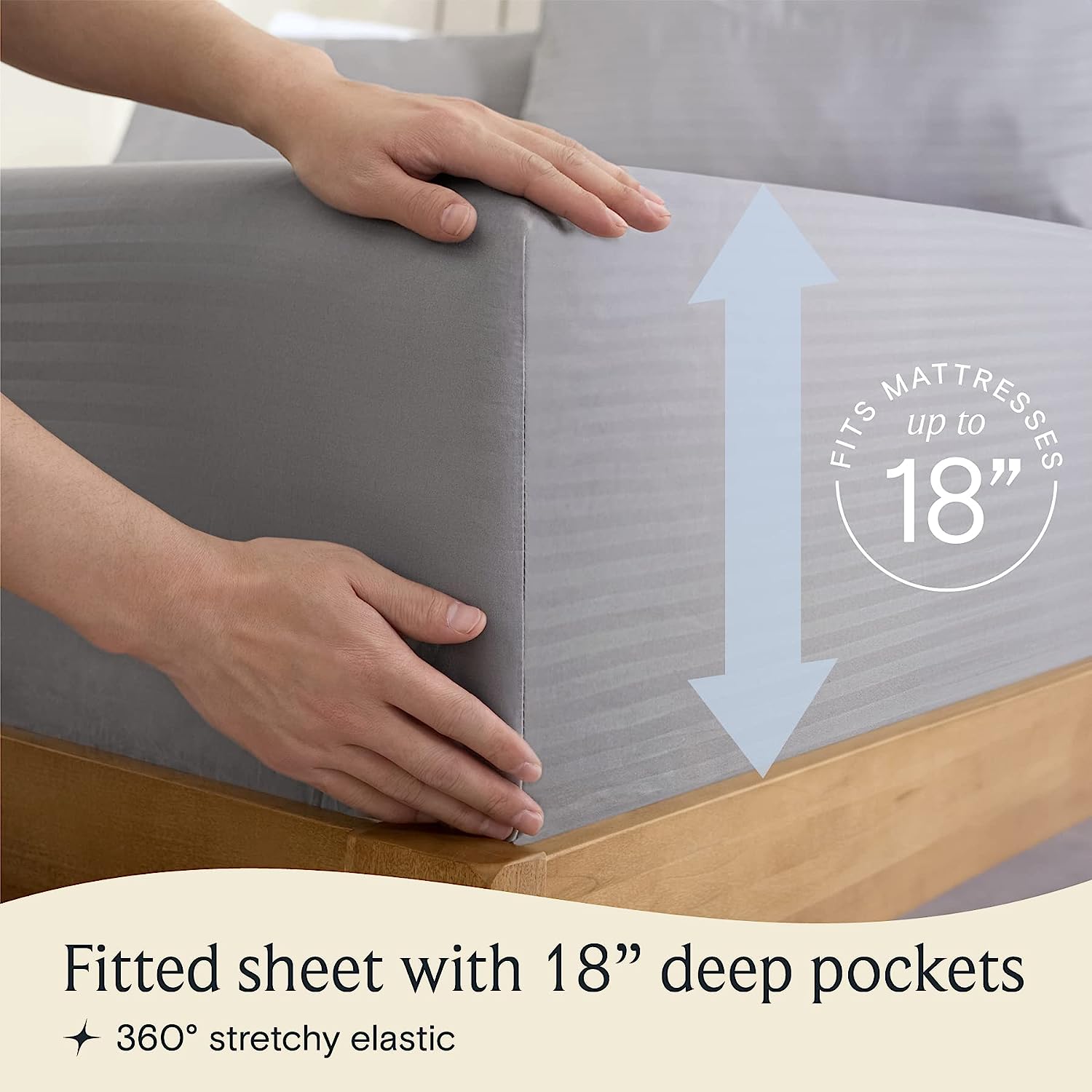 LuxClub Striped Sheets Set, 4 PC Striped Bed Sheets Set Twin Size for Boys and Girls, Deep Pockets 18" Eco Friendly Wrinkle Free Kids Fitted Sheets Machine Washable Hotel Bedding (Twin, Light Grey)