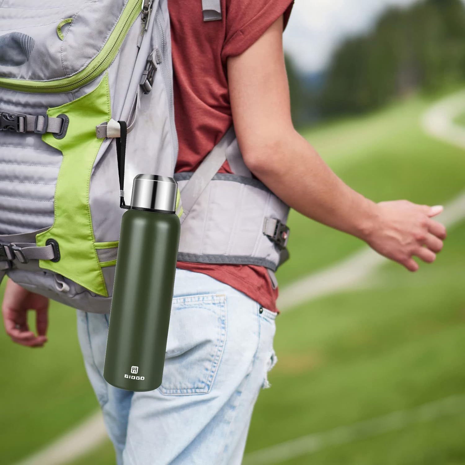 Insulated vacuum Thermo Bottle 1000ml/33.8oz with cup Stainless steel coffee bottles for hot and cold drink water flask.