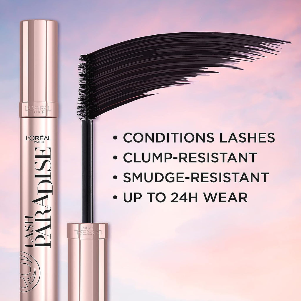 L'Oreal Paris Voluminous Makeup Lash Paradise Mascara, Voluptuous Volume, Intense Length, Feathery Soft Full Lashes, No Flaking, No Smudging, No Clumping, Black Brown, 2 Count, Packaging May Vary