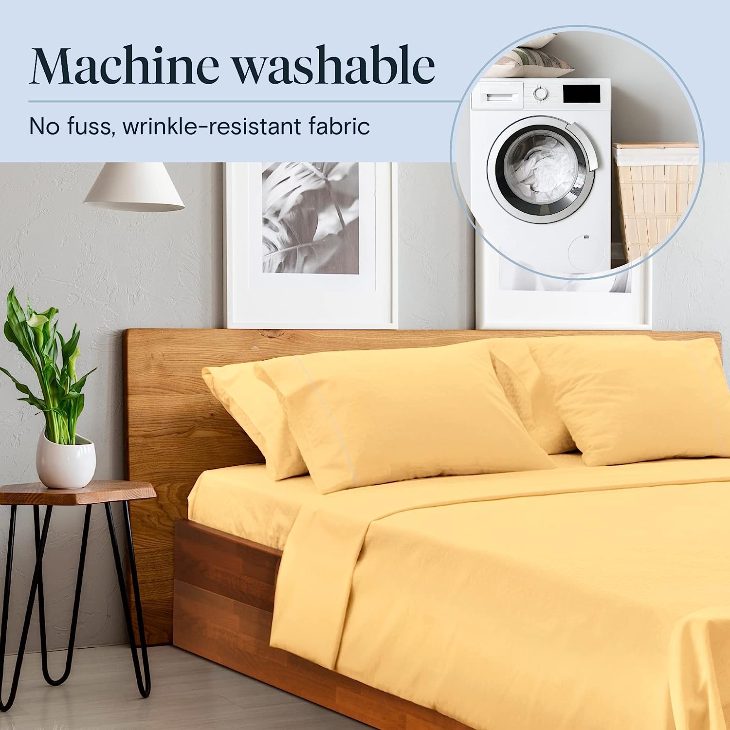 LuxClub 6 PC Full Size Sheet Set Bamboo Sheets Deep Pockets 18" Eco Friendly Wrinkle Free Cooling Sheets Machine Washable Hotel Bedding Silky Soft - Yellow Full