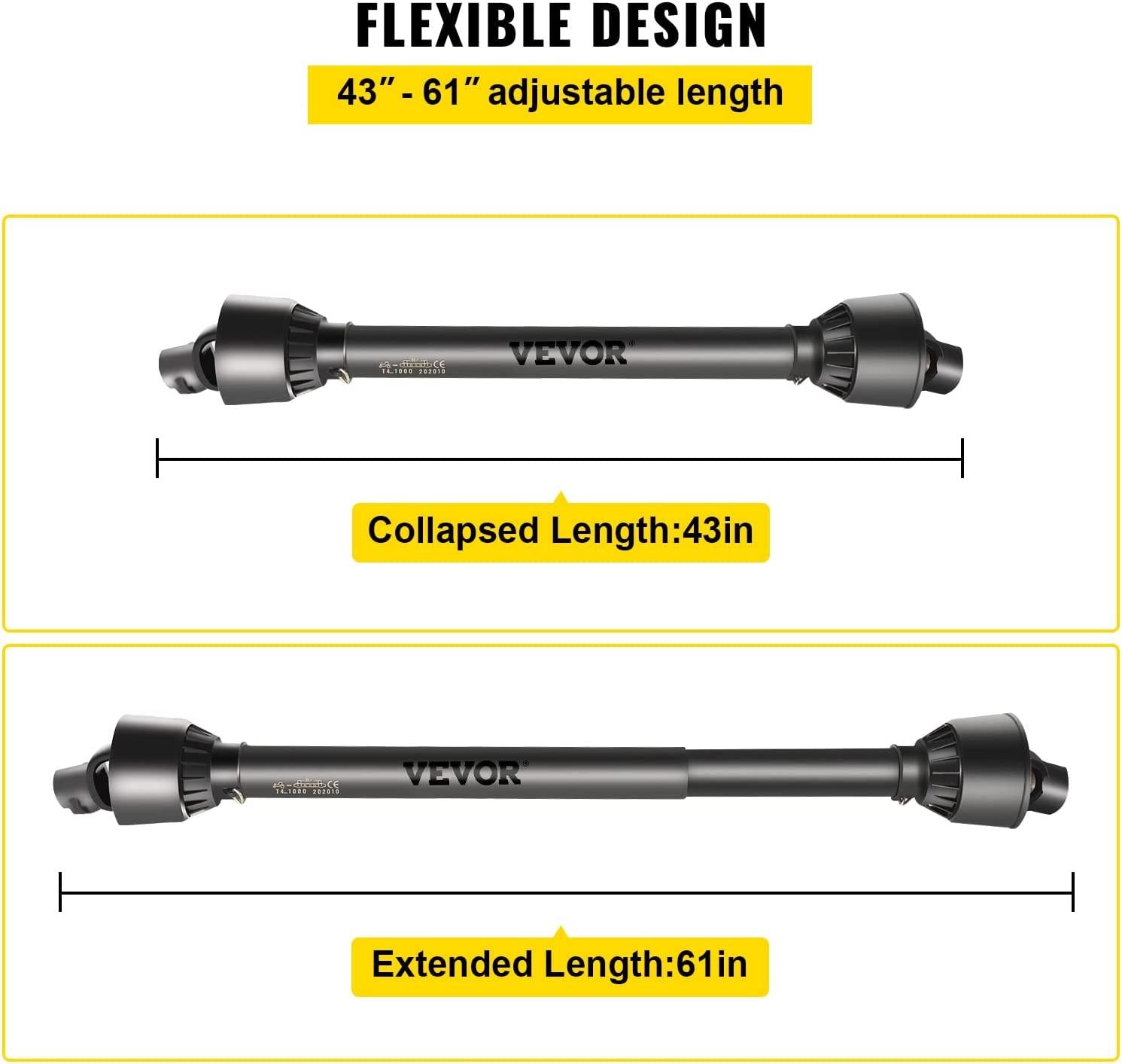 PTO Shaft, 1-3/8" PTO Drive Shaft, 6 Spline Tractor, Round Implement Ends PTO Driveline Shaft, Series 4 Tractor PTO Shaft, 43"-61" Brush Hog PTO Shaft Black, for Finish Mower, Rotary Cutter