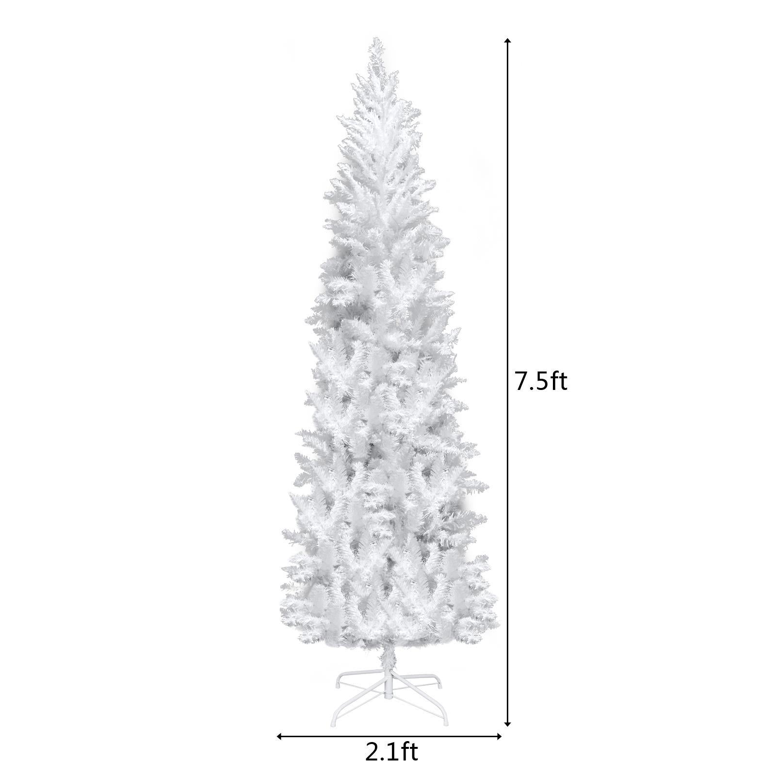EasingRoom 7.5 FT White Artificial Christmas Tree Slim Skinny Tree with Pre-Lit Lights 1050 Tips White