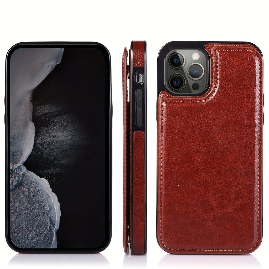 For  15/ 14/ 13/ 12/ 11 Pro Max/ Mini/ XR/ XS Max/ SE 2022/2020/ 7/ 8 Plus Wallet Case With Card Holder, PU Faux Leather Kickstand Card Slots Case, Double Magnetic Clasp And Durable Shockproof Cover